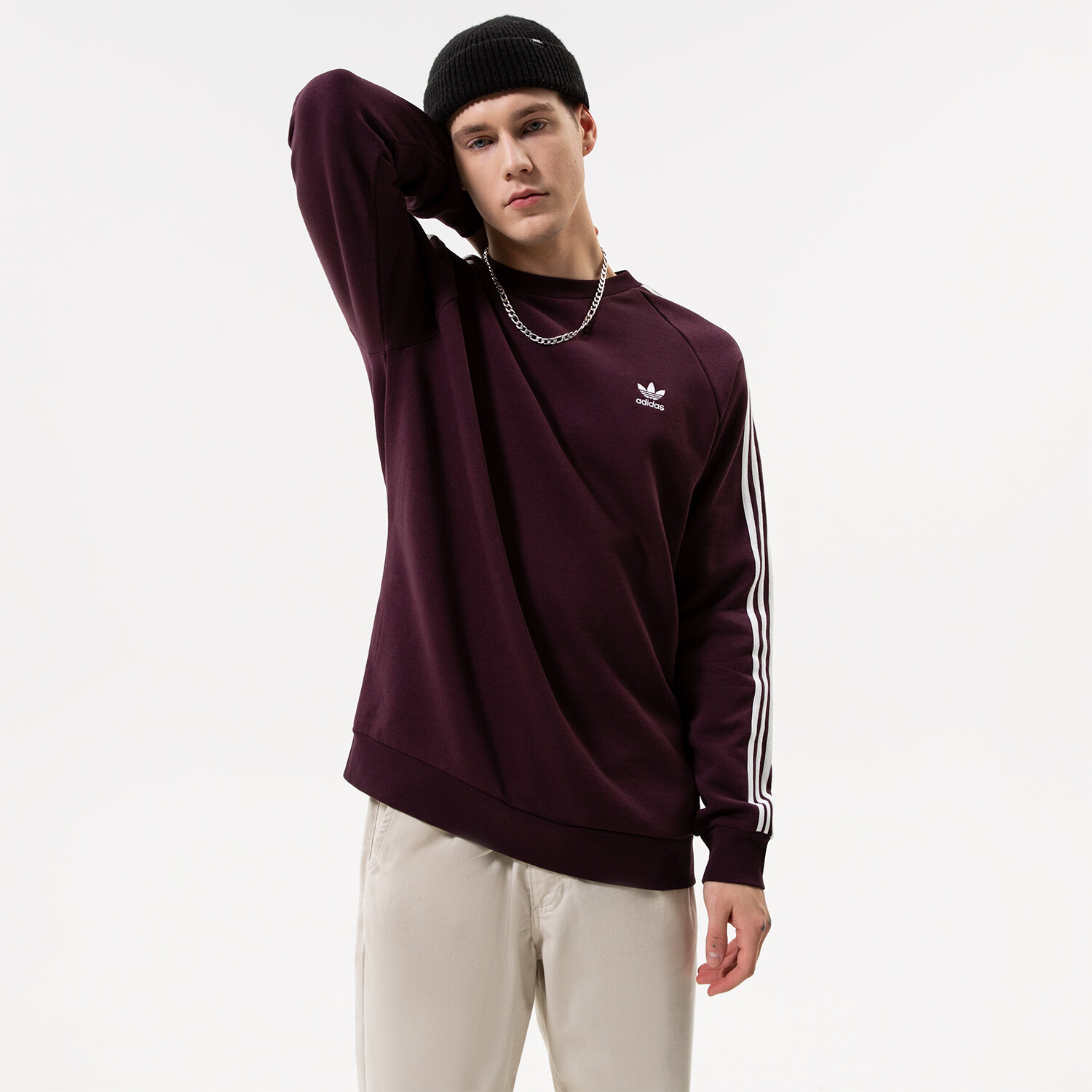 Herren ADIDAS SWEATSHIRT 3-STRIPES CREW HK7291 Dunkelrot