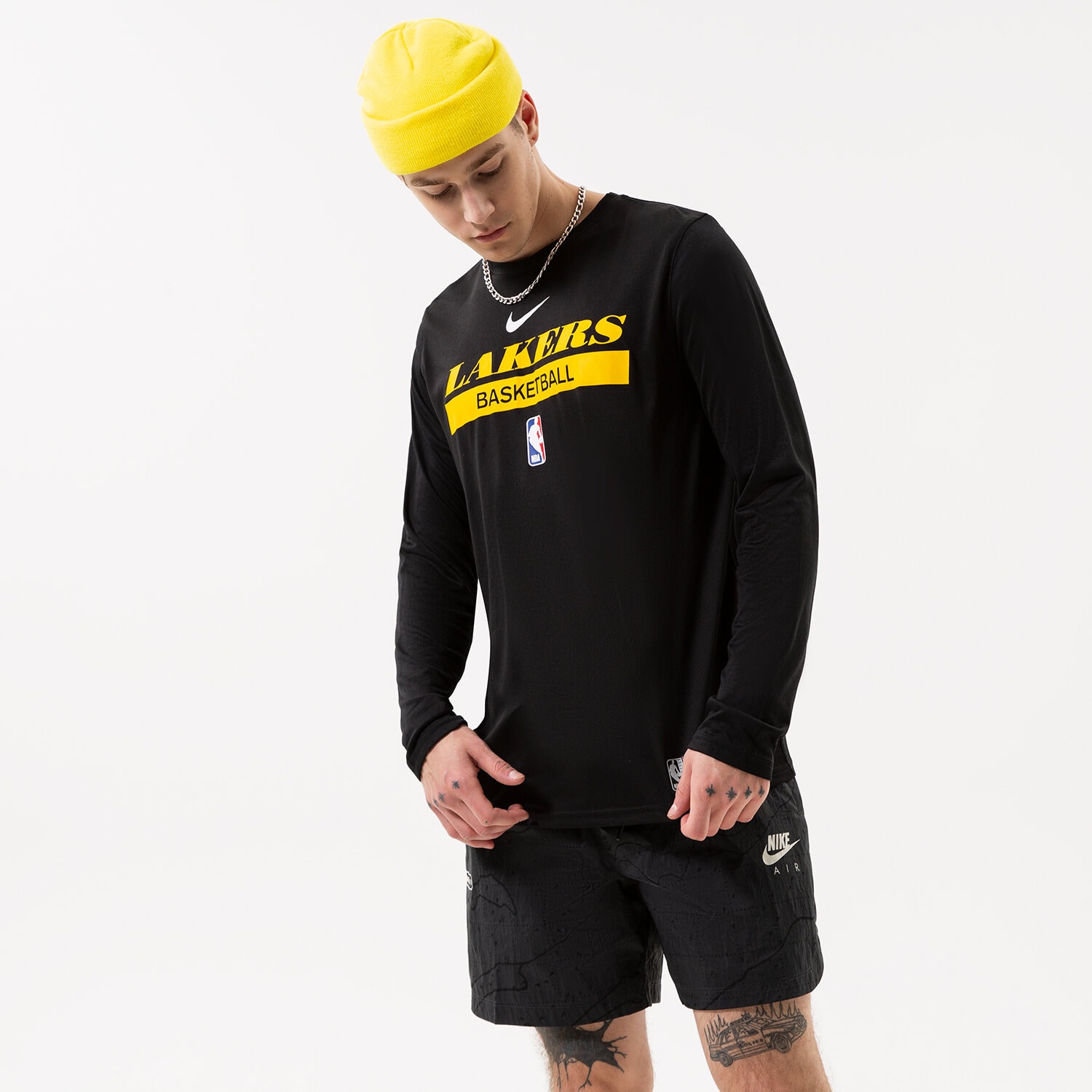 Herren T-Shirt NIKE T-SHIRT LAL M NK DF ES PRT GPX LS TEE NBA DR6523-010 Schwarz