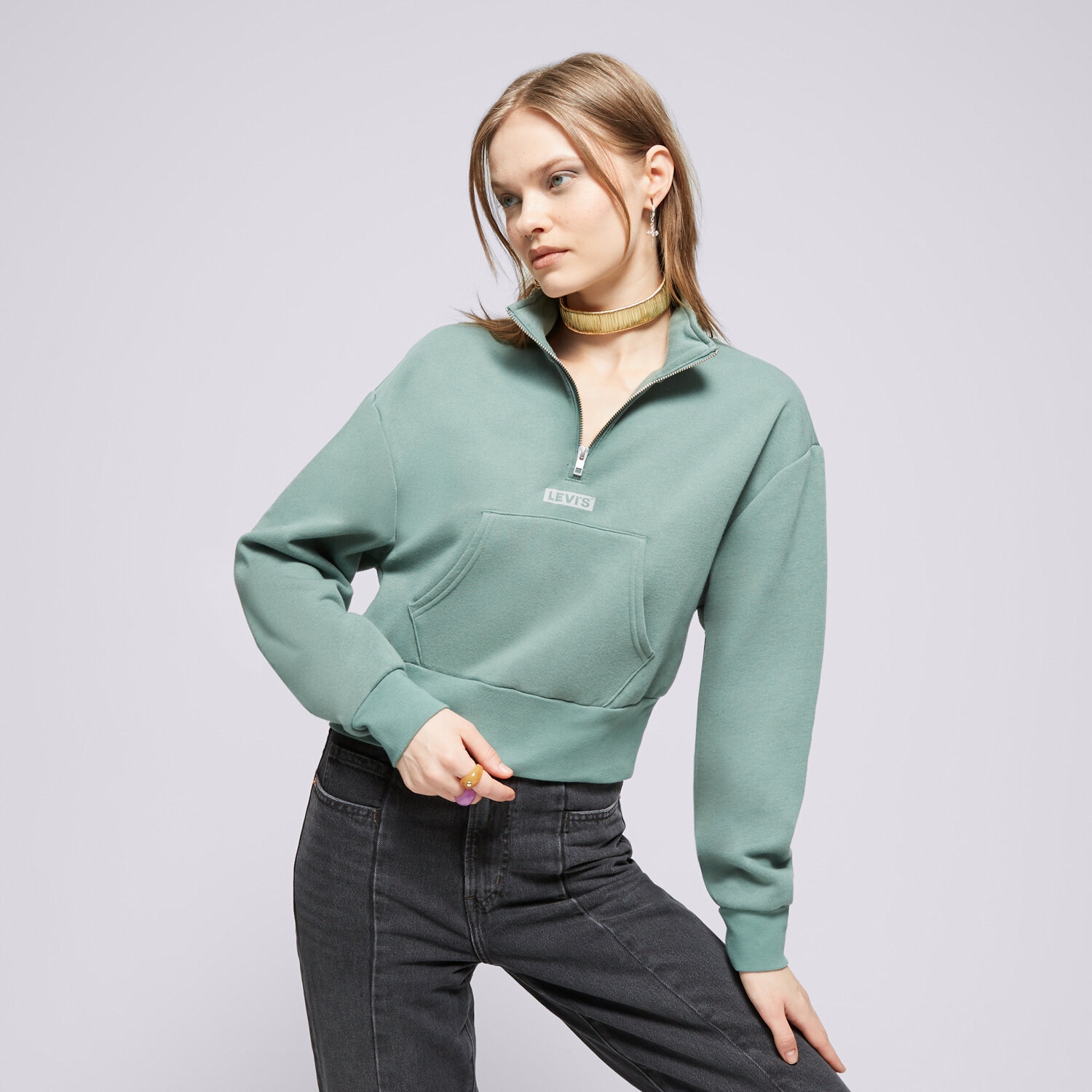 Damen LEVI'S SWEATSHIRT GRAPHIC SARA 1/4 ZIP GREENS A7298-0002 Khaki