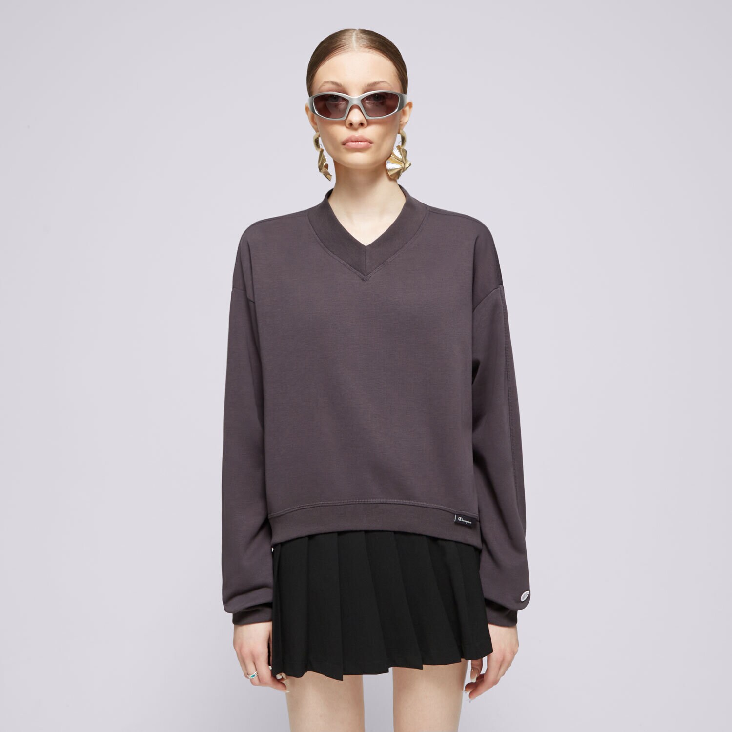 Damen CHAMPION SWEATSHIRT CREWNECK CROPTOP ECO FUTURE E10007ES503 Schwarz