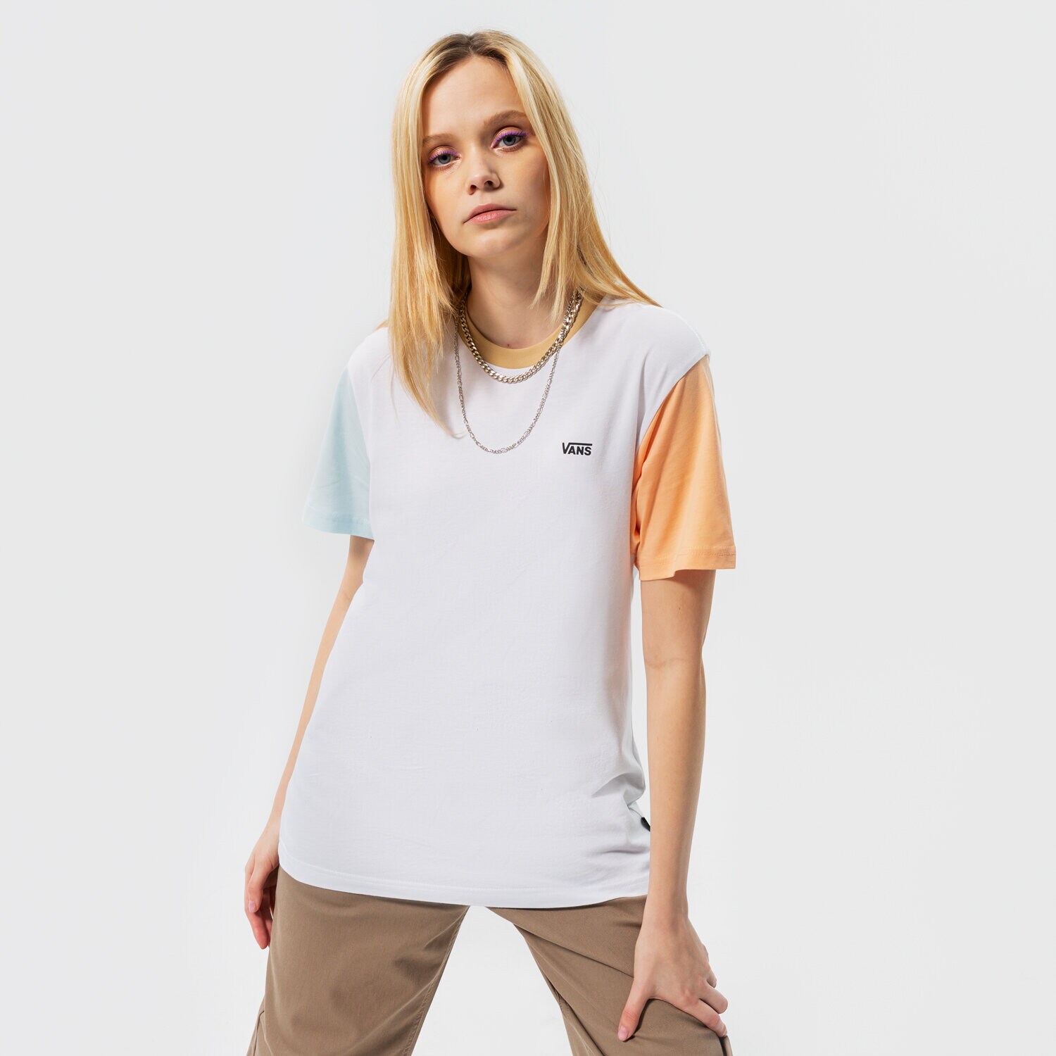 Damen T-Shirt VANS T-SHIRT LEFT CHEST COLORBLOCK EM VN0A7RSQWTM1 Weiß