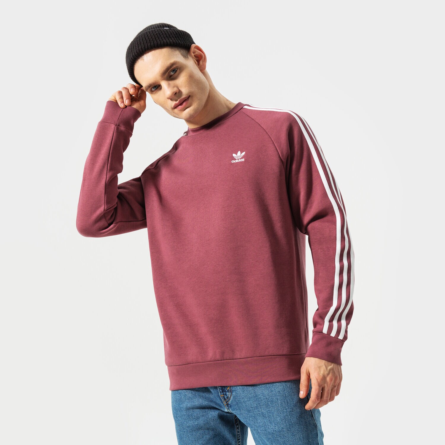 Herren ADIDAS SWEATSHIRT 3-STRIPES CREW HE9484 Dunkelrot