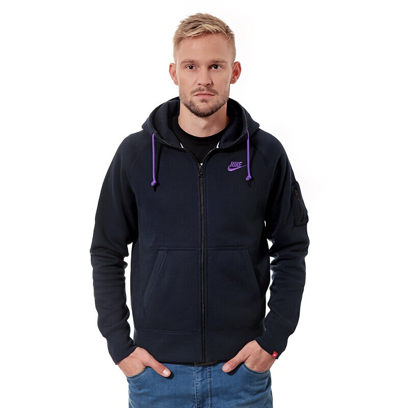 NIKE SWEATSHIRT AW77 FLC FZ HOODY Dunkelblau 598759476 Sizeer