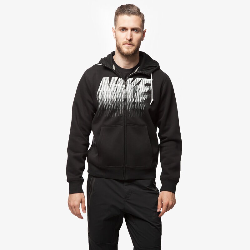 Herren NIKE SWEATSHIRT CLUB FLC FZ HOODY PWR STK 679365010 Schwarz