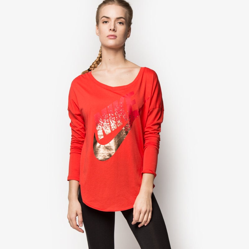 Damen T-Shirt NIKE T-SHIRT LS SIGNAL METALLIC 678848696 Rot