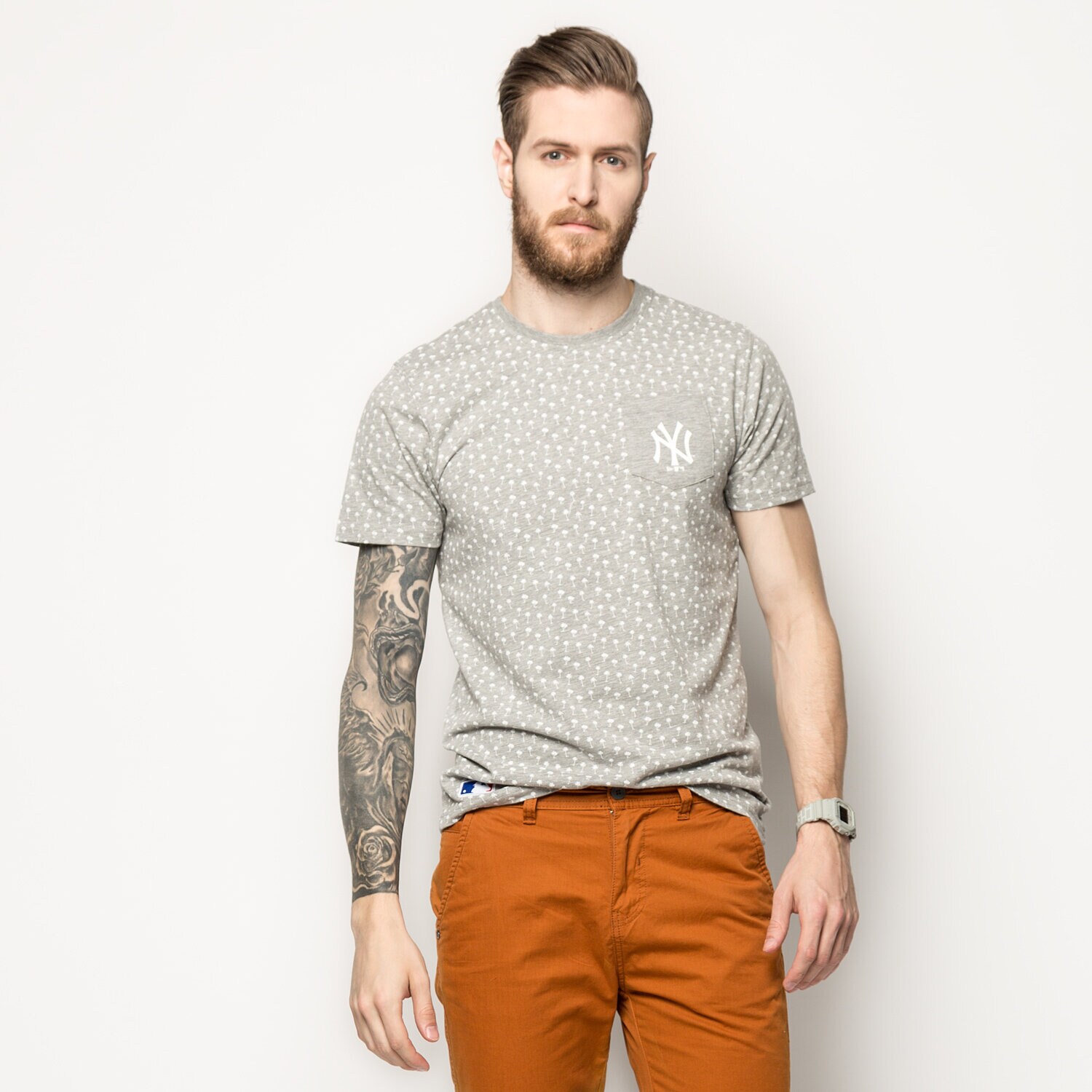 Herren T-Shirt NEW ERA T-SHIRT AOP PALM NY YANKEES GRY HEAT 11243114 Grau