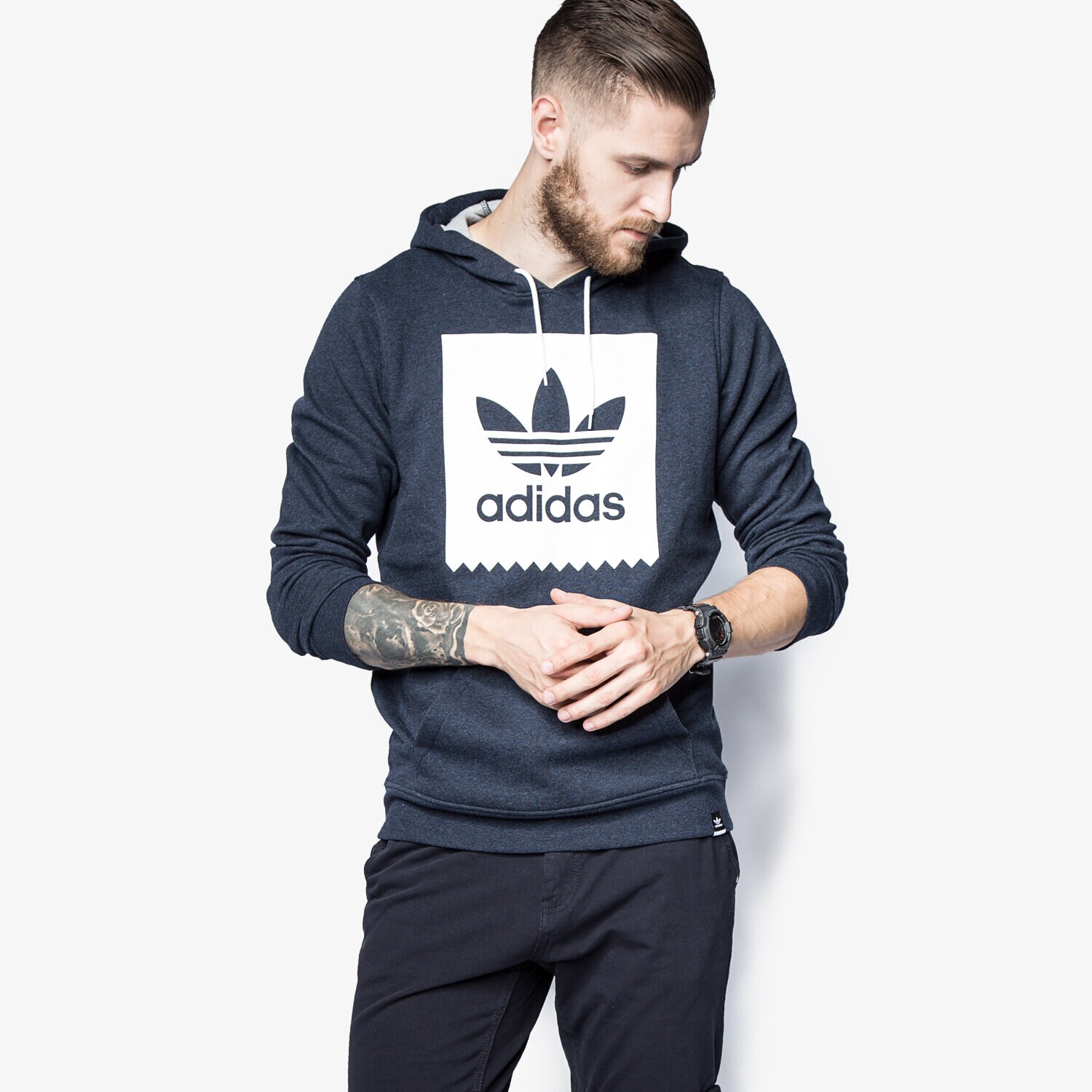 Herren ADIDAS SWEATSHIRT BLKBRD BASIC HD S93475 Dunkelblau