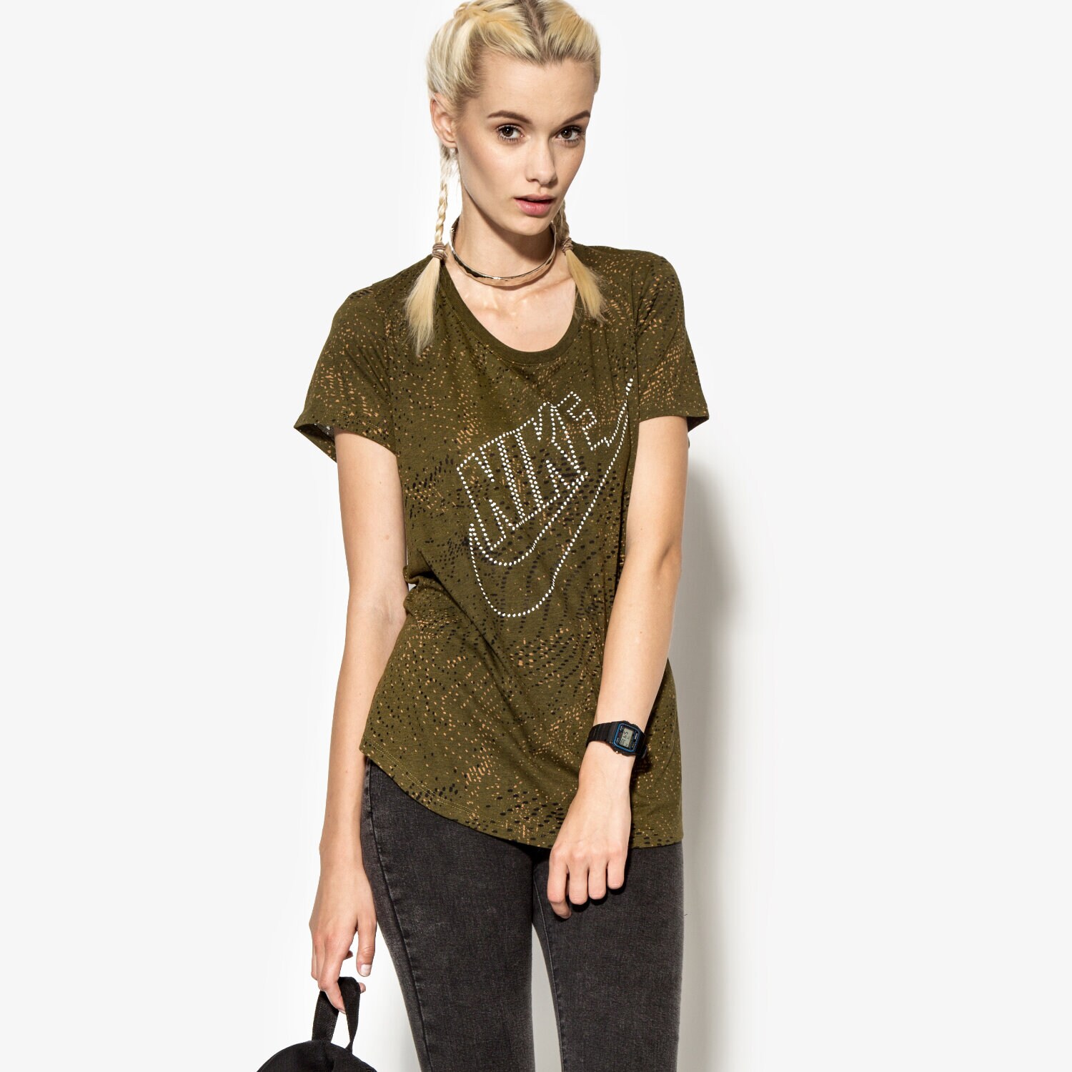 Damen T-Shirt NIKE T-SHIRT TEE-BF BURNOUT GLITCH 803993368 Khaki