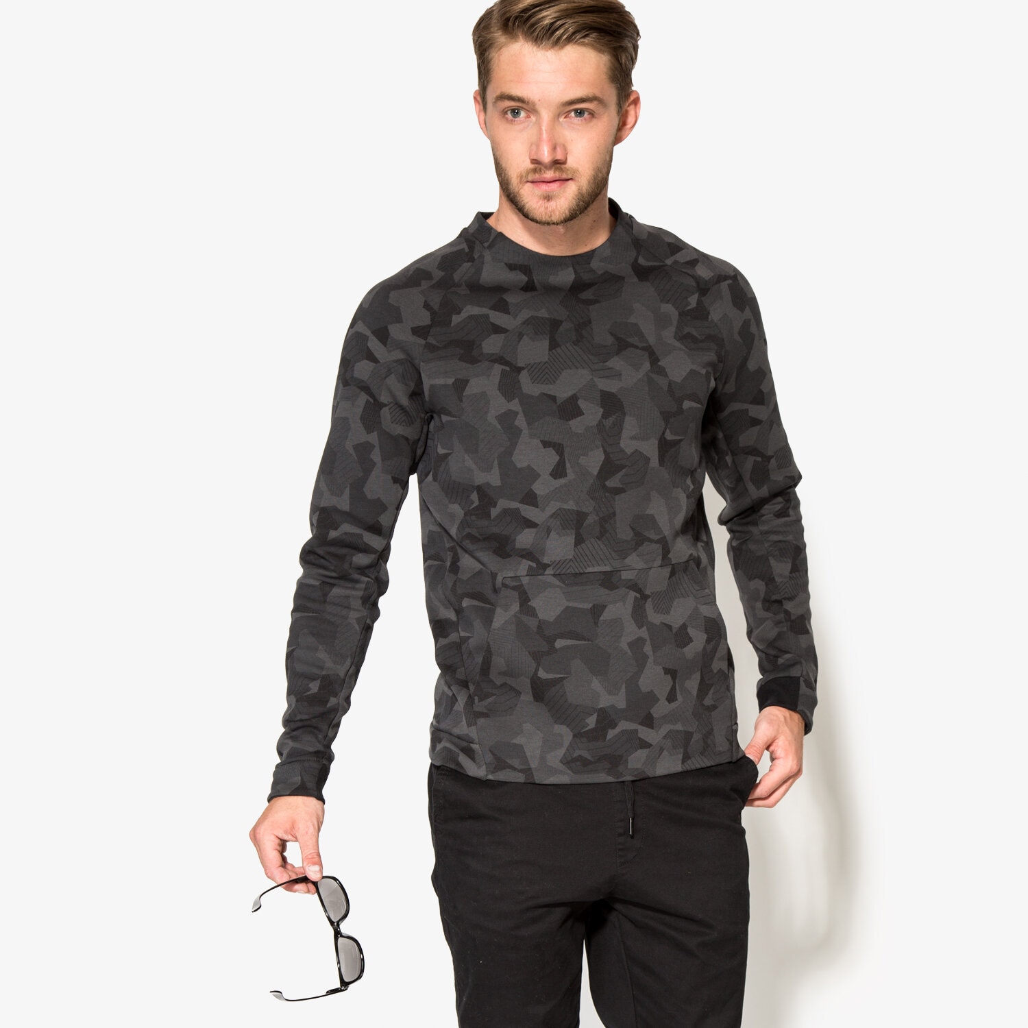 Herren NIKE SWEATSHIRT M NSW TCH FLC CRW AOP 823501021 Grau