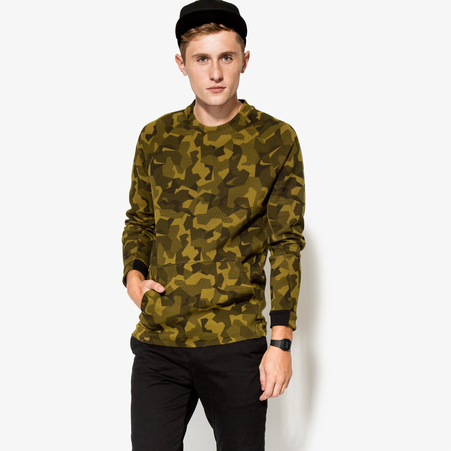 Herren NIKE SWEATSHIRT M NSW TCH FLC CRW AOP 823501347 Khaki