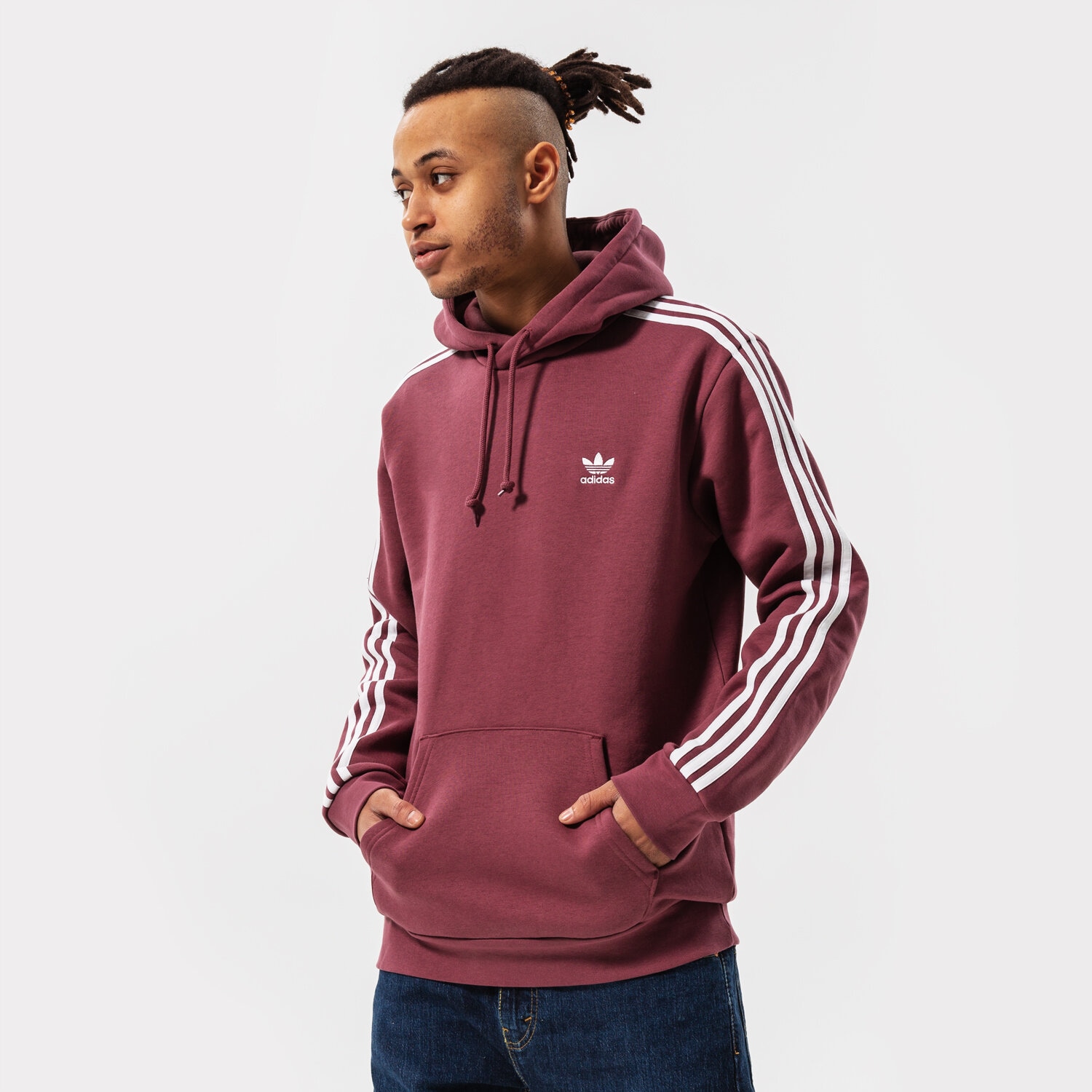 Herren ADIDAS HOODIE 3-STRIPES HOODY HE9478 Dunkelrot