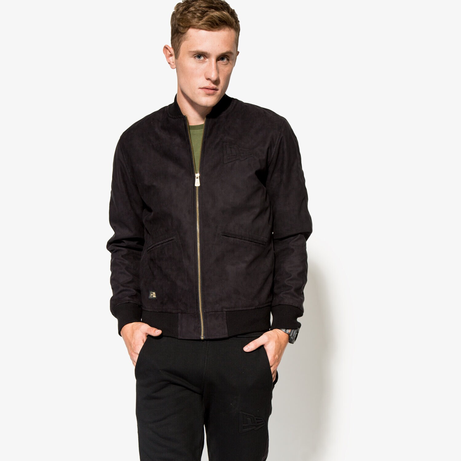 Herren Winterjacke NEW ERA JACKE CRAFTED SUEDE LETTERMAN 11278392 Schwarz