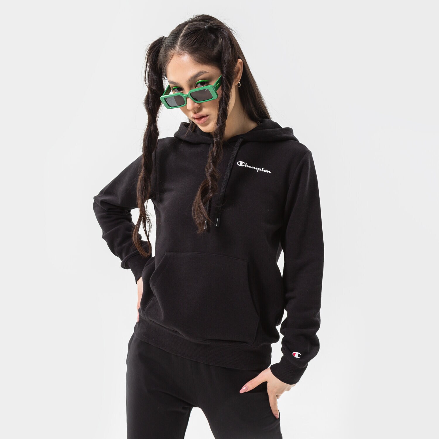 Damen CHAMPION HOODIE HOODED SWEATSHIRT 114859KK001 Schwarz