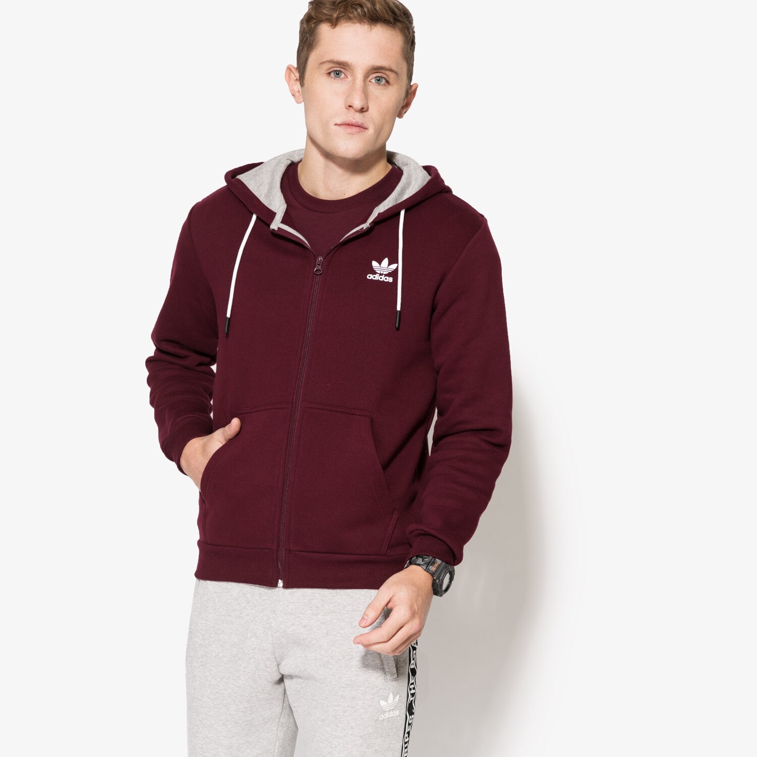 Herren ADIDAS SWEATSHIRT ES FZ HOODY AY8269 Dunkelrot