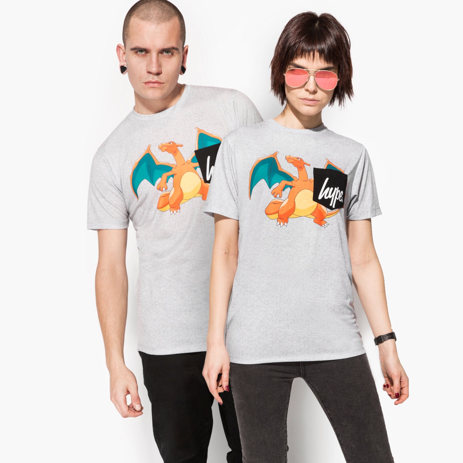 Damen T-Shirt HYPE T-SHIRT SS CHARIZARD POCKET HPOK074 Grau