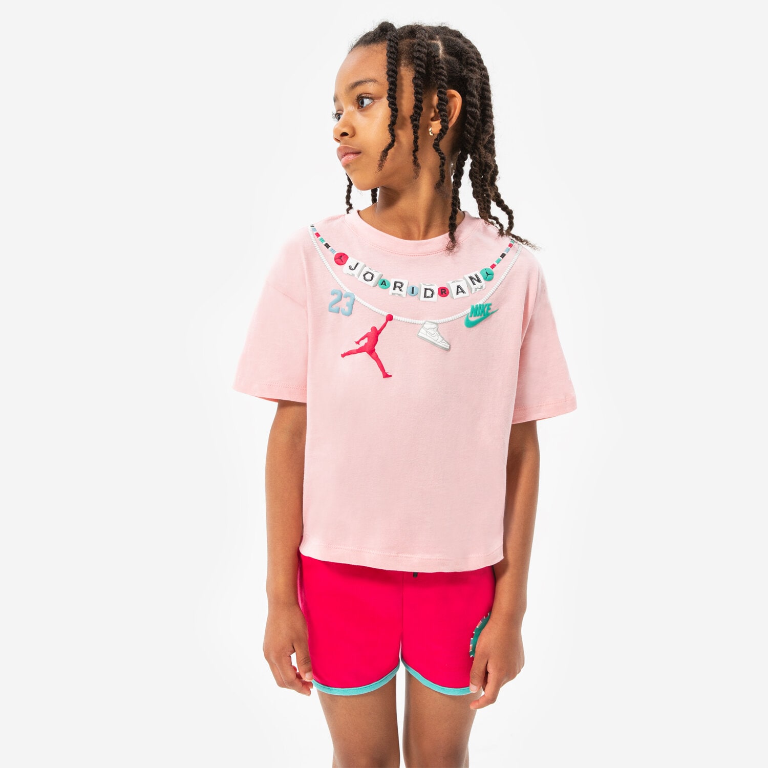 Kinder T-Shirt JORDAN T-SHIRT BRAIDED JUMBO JM TEE GIRL 45B598-A6P Rosa