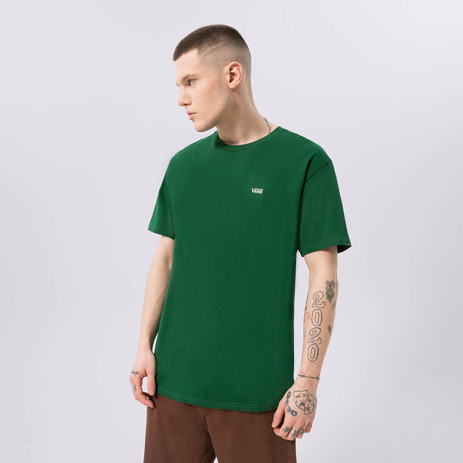 Herren T-Shirt VANS T-SHIRT MN LEFT CHEST LOGO TEE EDEN-WHITE VN0A3CZEBW61 Grün