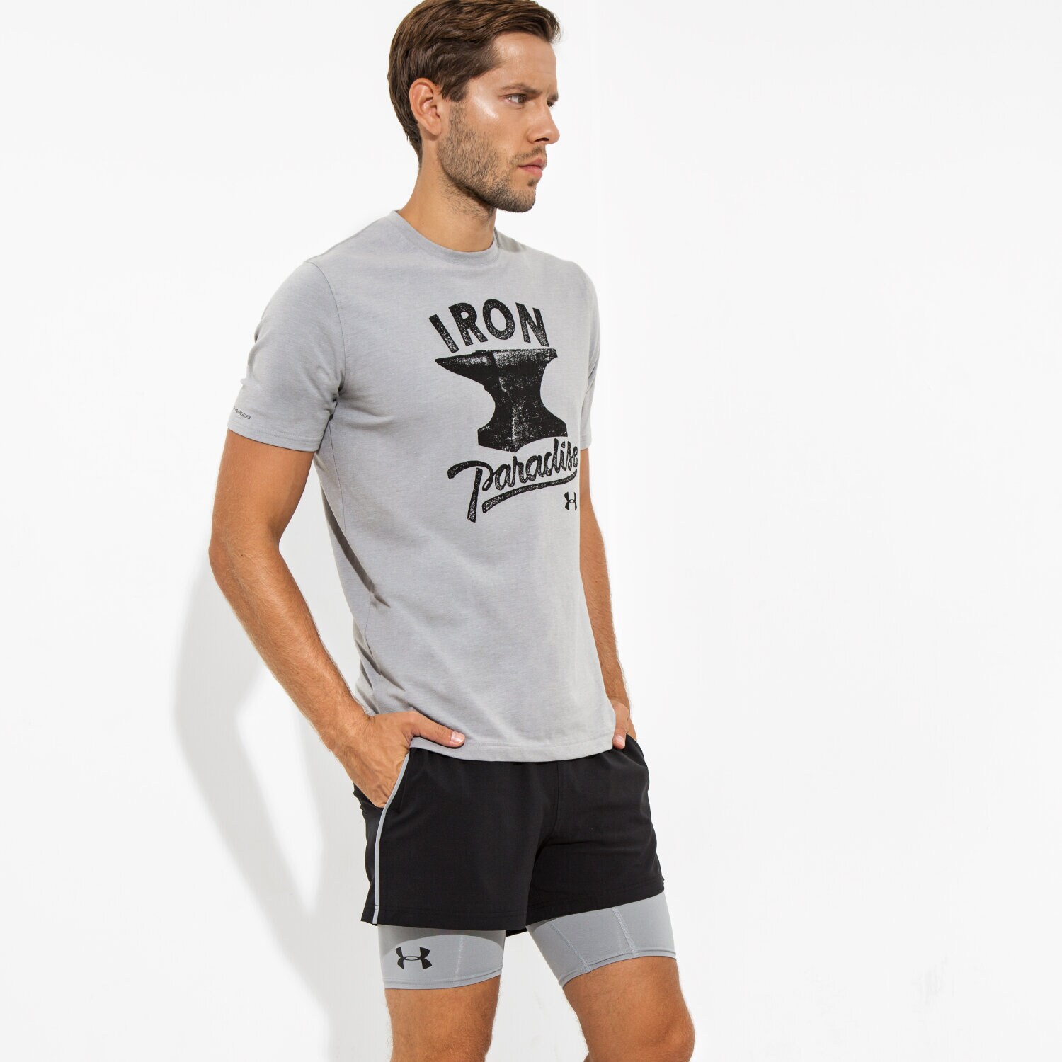 Herren T-Shirt UNDER ARMOUR T-SHIRT SS IRON P ARADISE T 1280848025 Grau
