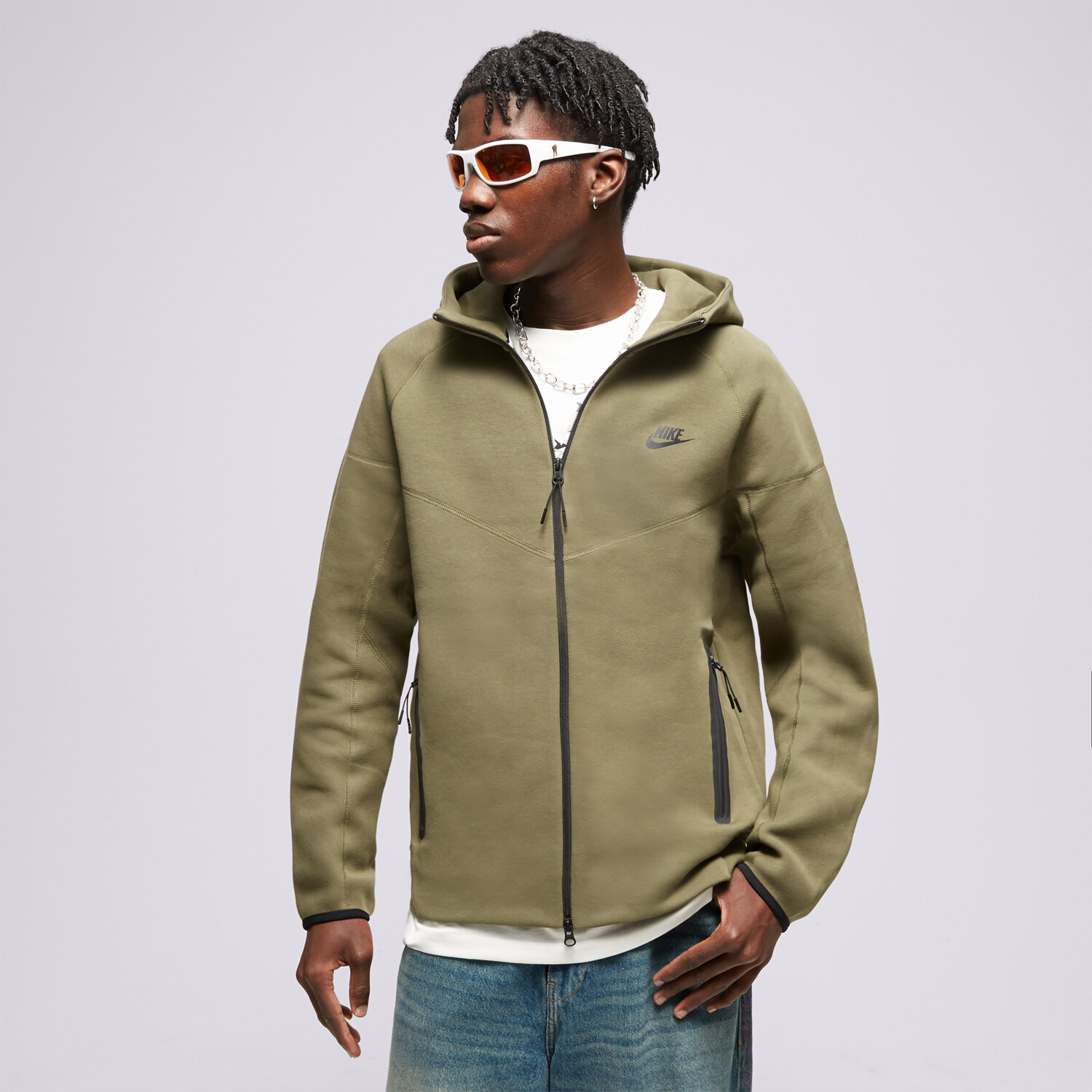 Herren NIKE SWEATSHIRT MIT REIßVERSCHLUSS Z KAPTUREM M NK TCH FLC FB7921-222 Khaki