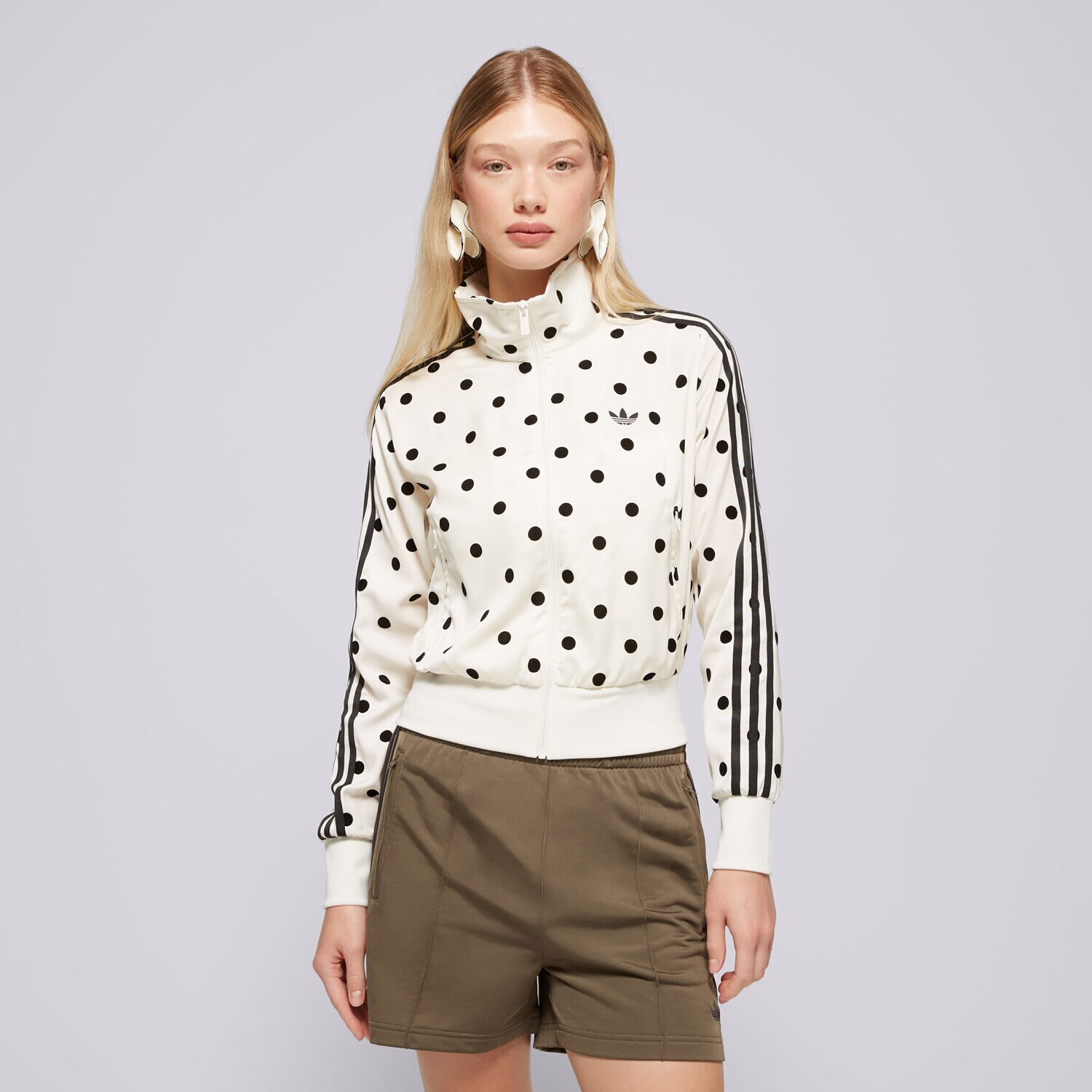 Damen ADIDAS SWEATSHIRT MIT REIßVERSCHLUSS   SATIN POLKA DOTS TT KV1165 Beige