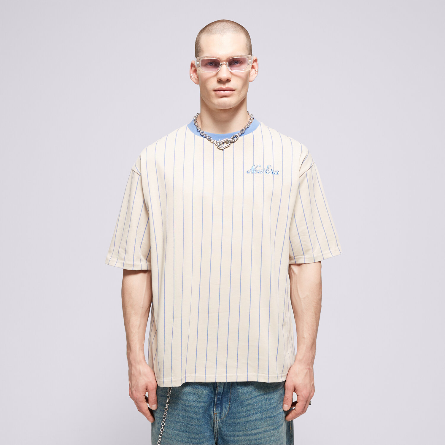 Herren T-Shirt NEW ERA T-SHIRT NE PINSTRIPE OS NONE 60435410 Beige