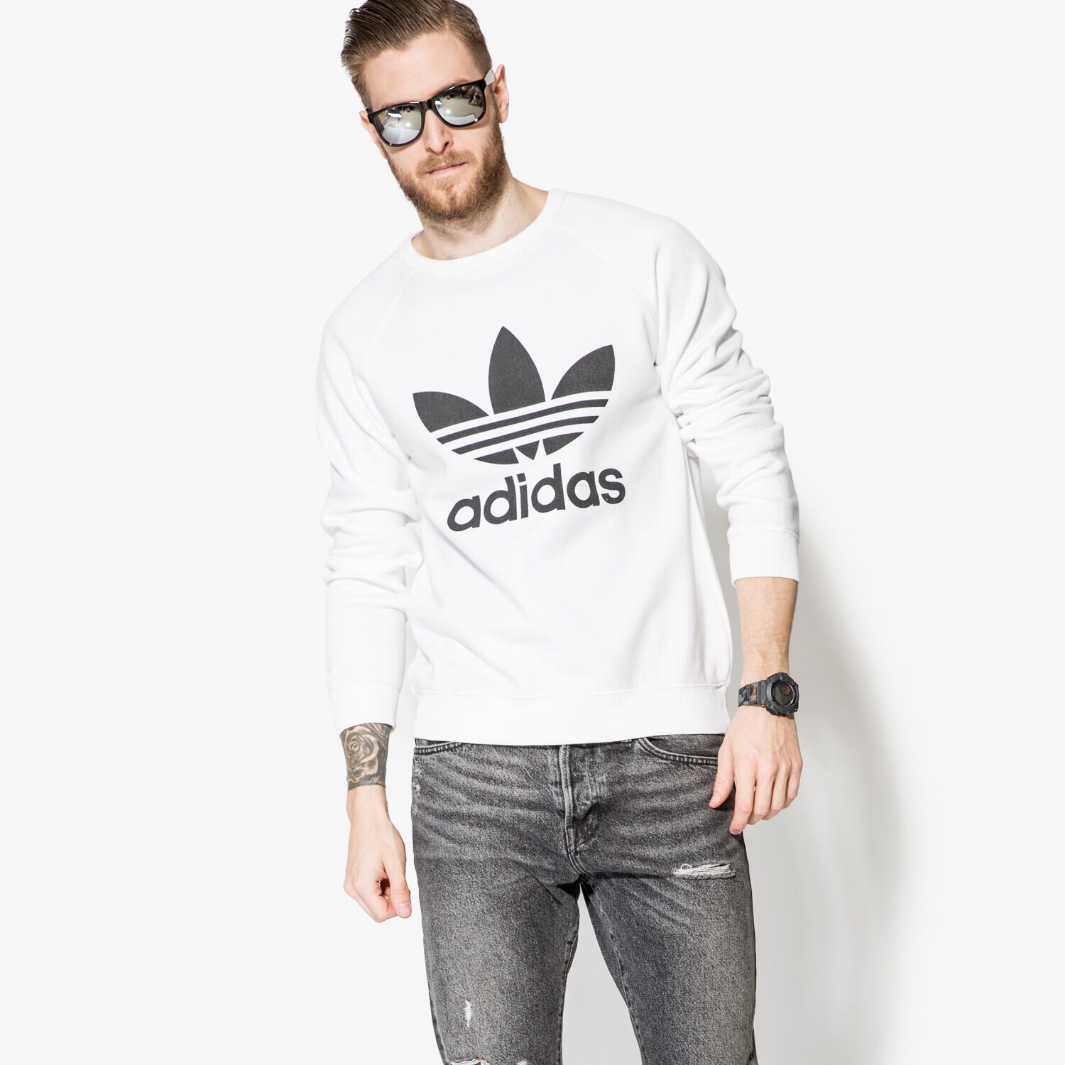 Herren ADIDAS SWEATSHIRT TREFOIL CREW AY7794 Weiß