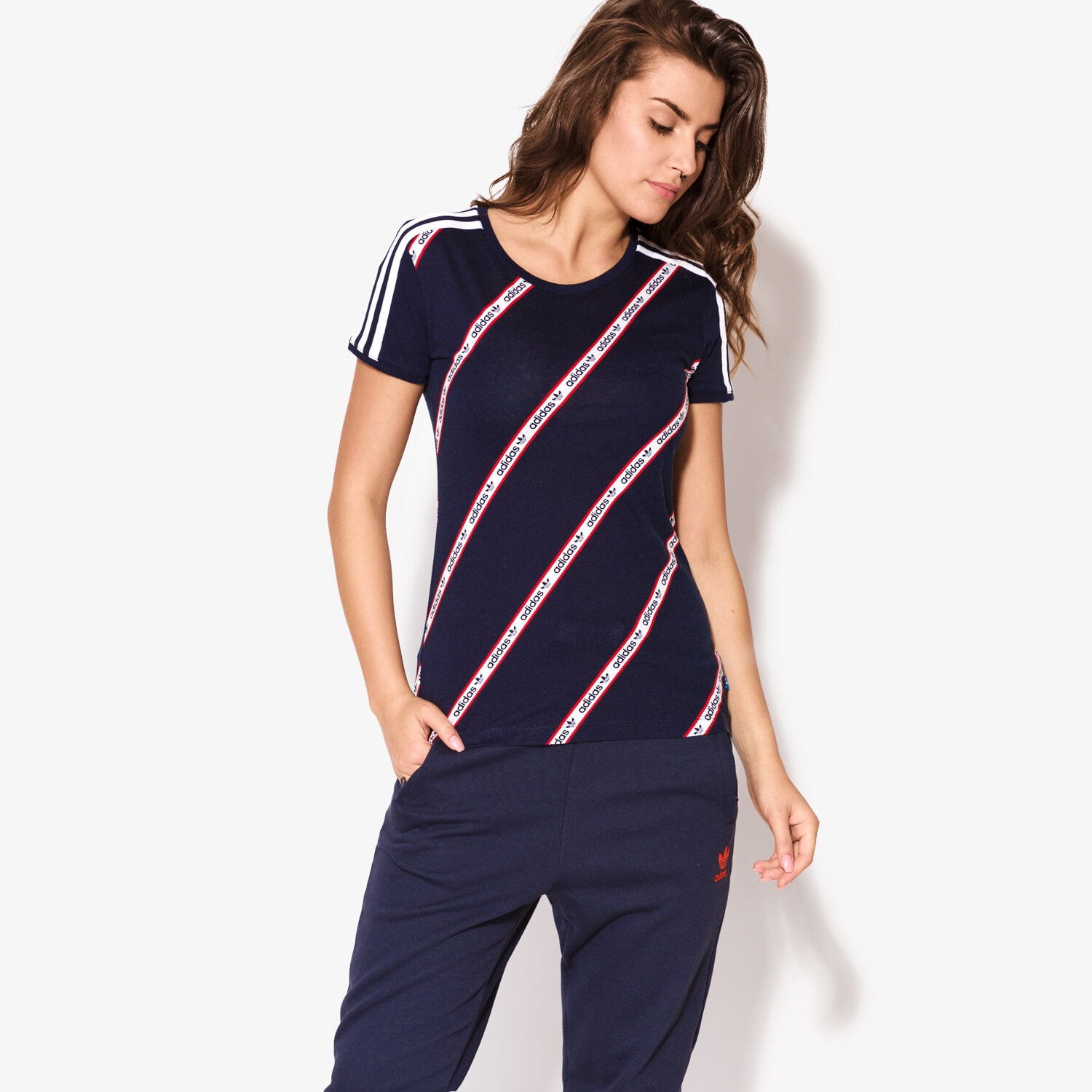 Damen T-Shirt ADIDAS T-SHIRT SS SLIM 3 S TEE BK2099 Dunkelblau