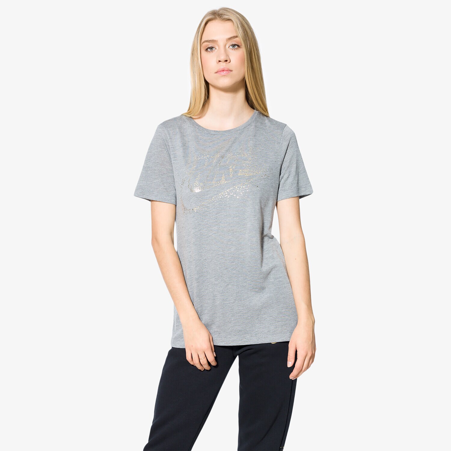 Damen T-Shirt NIKE T-SHIRT LS W NSW ESSNTL TOP SS METLLIC 859733091 Grau