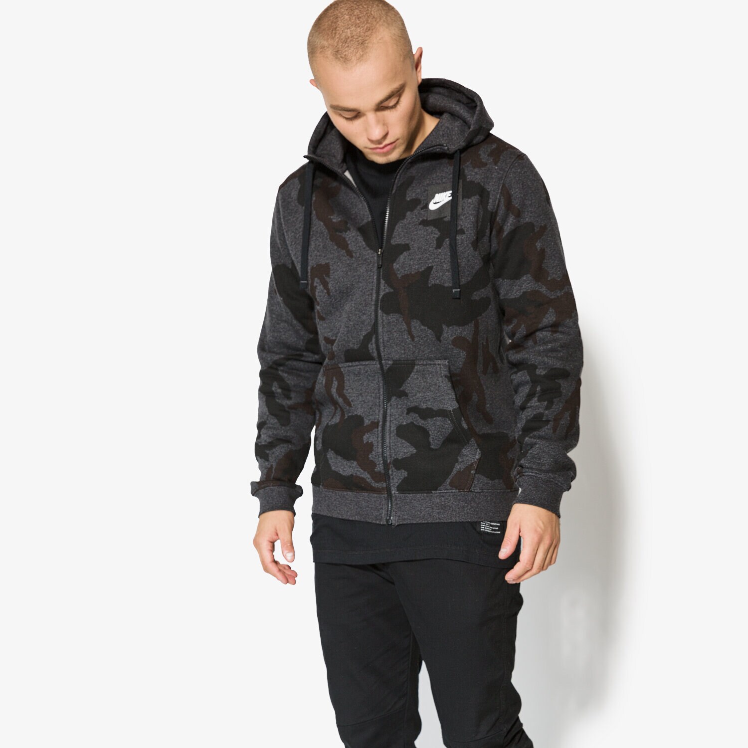 Herren NIKE SWEATSHIRT M NSW HOODIE FZ AOP FLC CLUB AH7019032 Schwarz