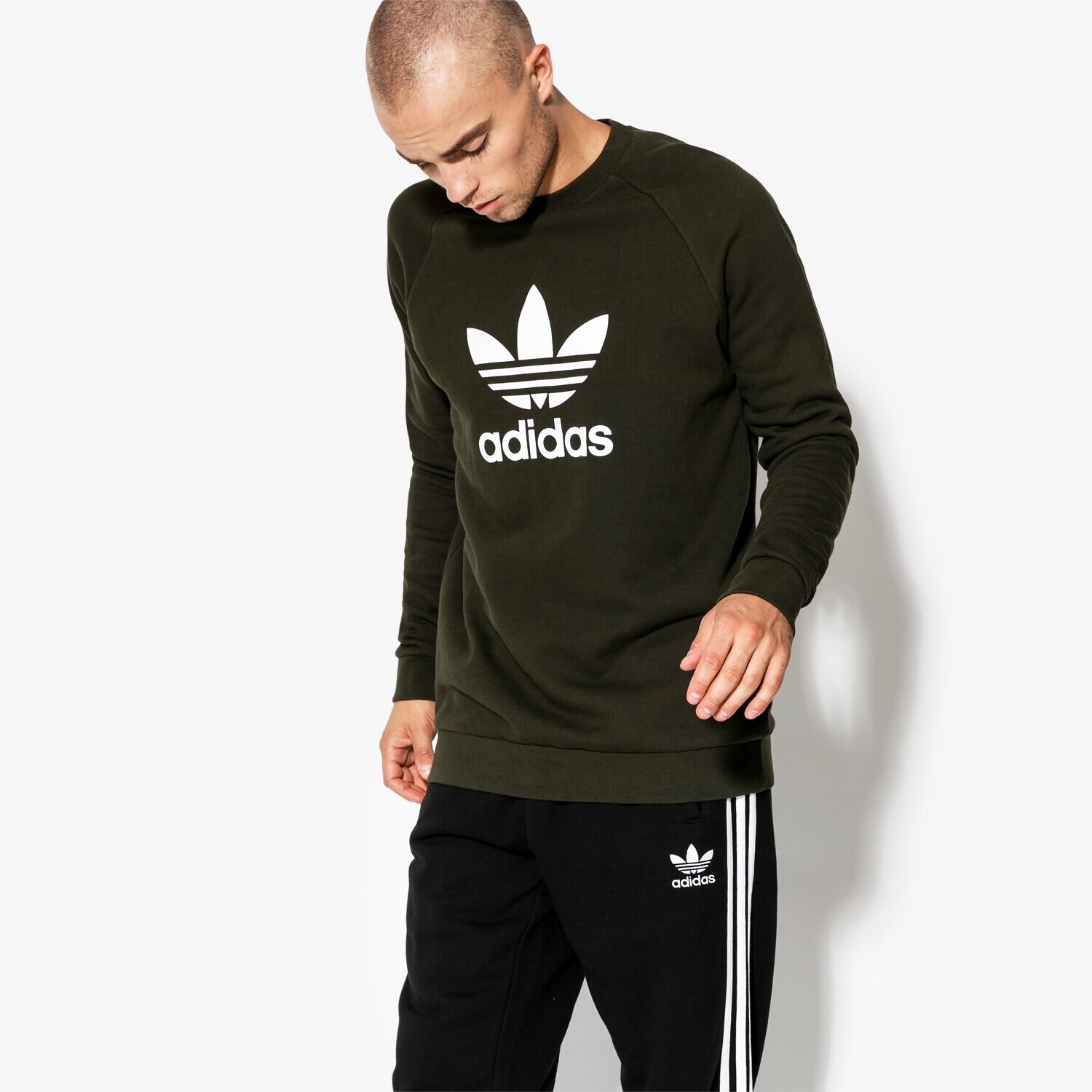 Herren ADIDAS SWEATSHIRT TREFOIL CREW ADICOLOR DM7834 Khaki