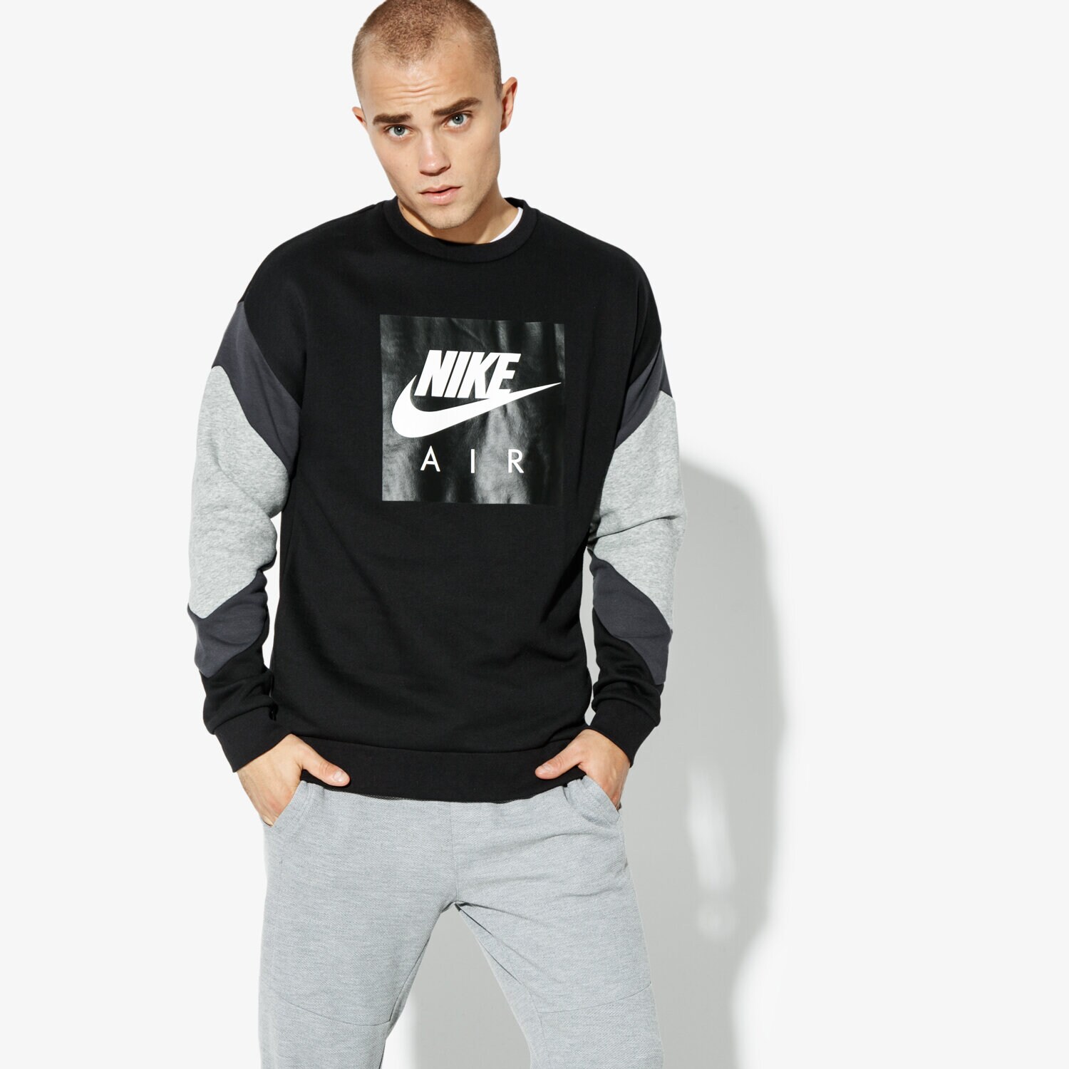 Herren NIKE SWEATSHIRT M NSW CREW FLC NIKE AIR 928635-010 Schwarz