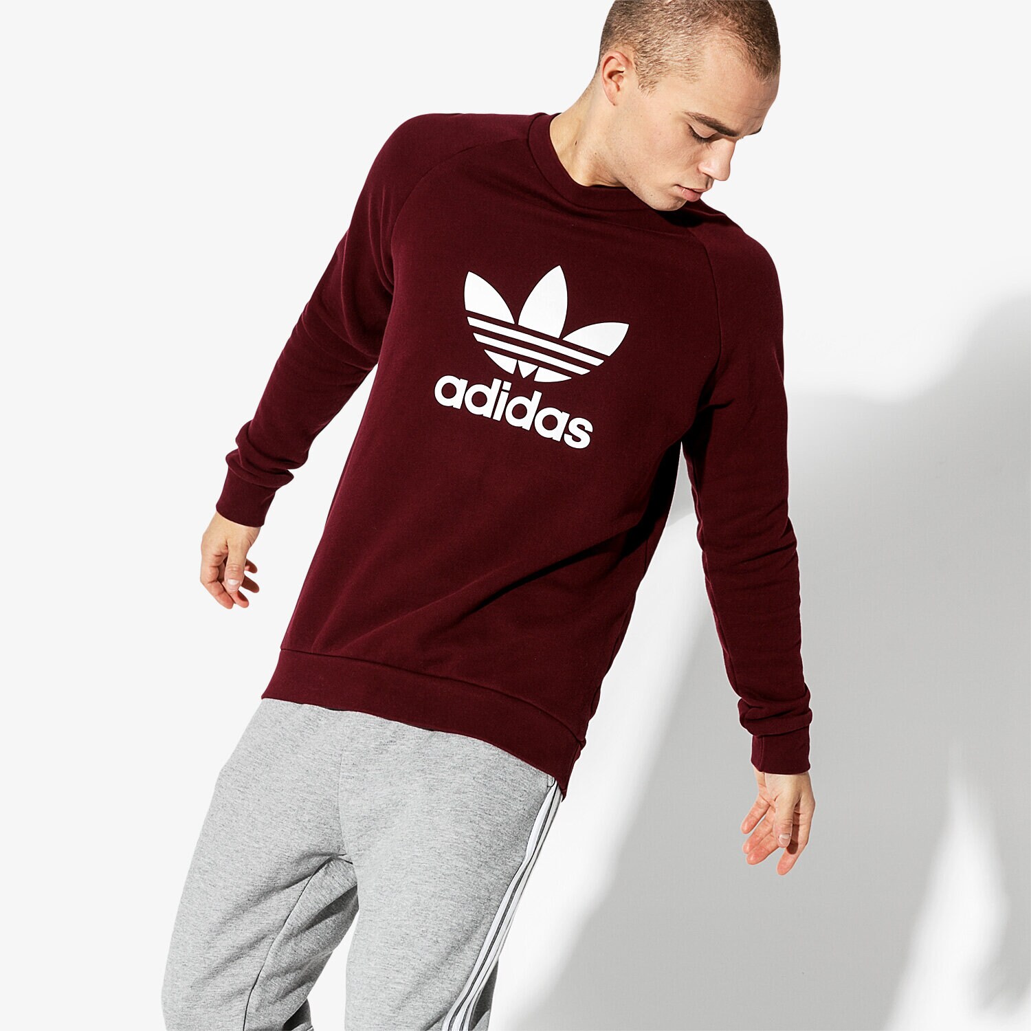 Herren ADIDAS SWEATSHIRT TREFOIL CREW ADICOLOR DM7835 Dunkelrot
