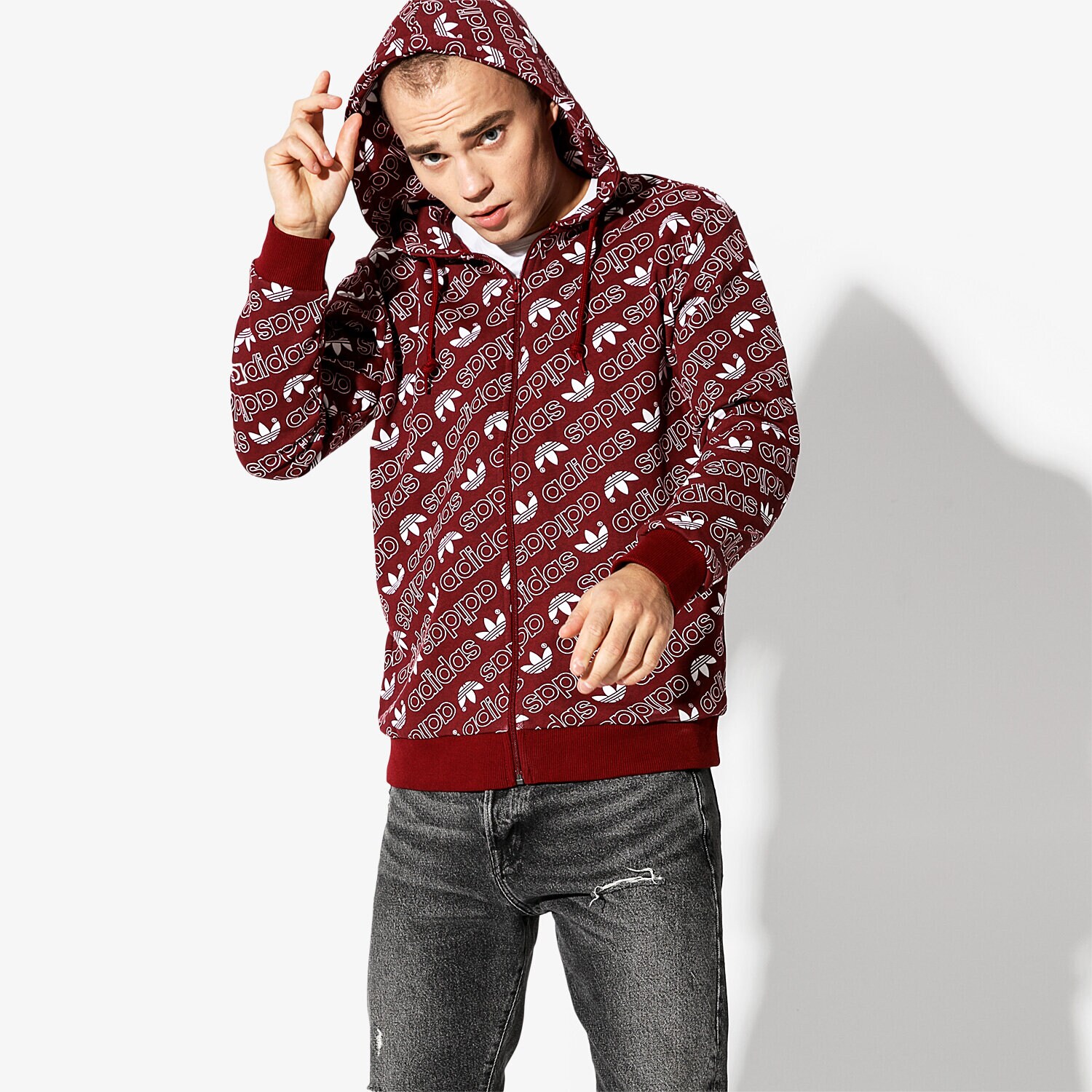 Herren ADIDAS SWEATSHIRT MONOGRAM FZ DH4783 Dunkelrot