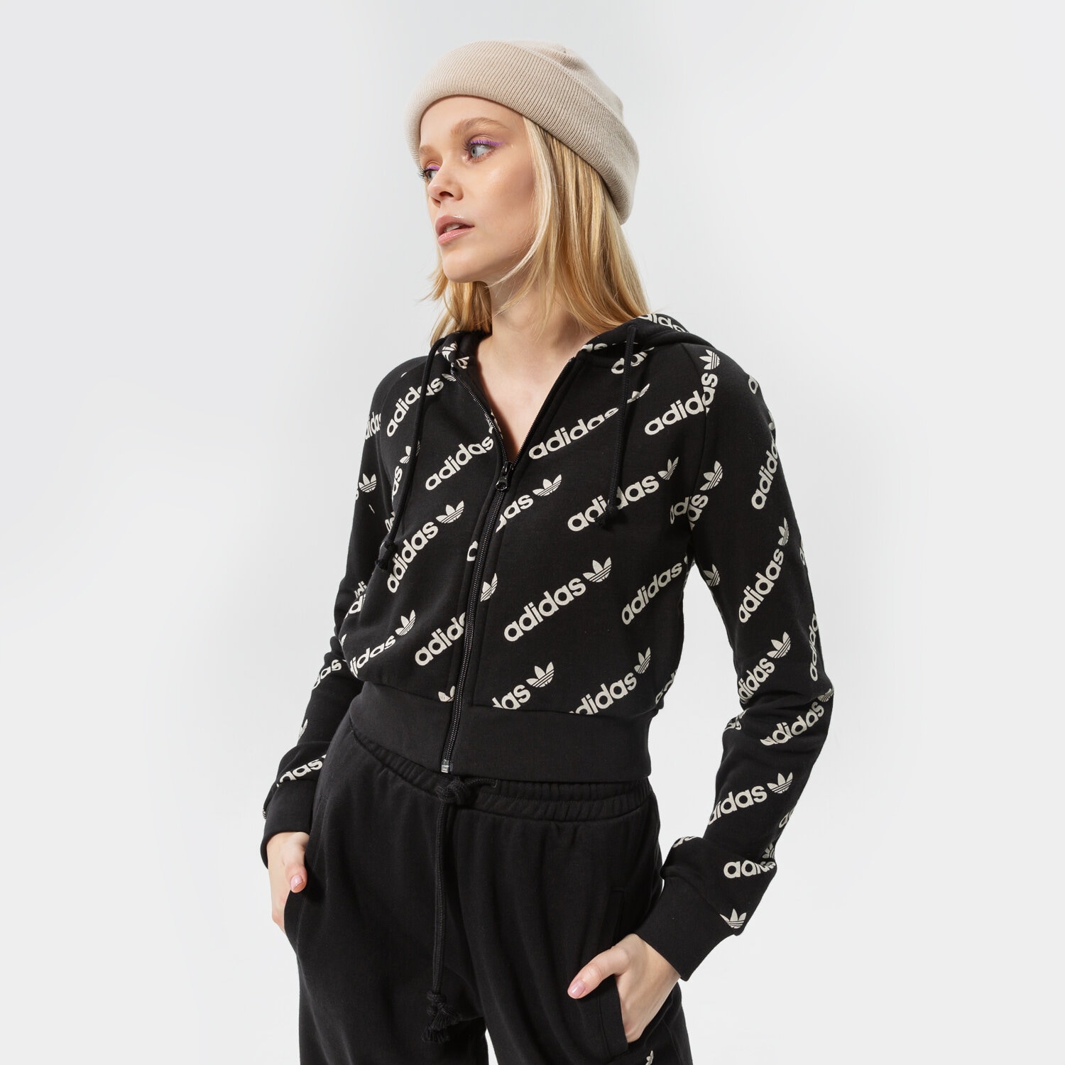 Damen ADIDAS HOODIE CROPPED TT MONO HM4889 Schwarz