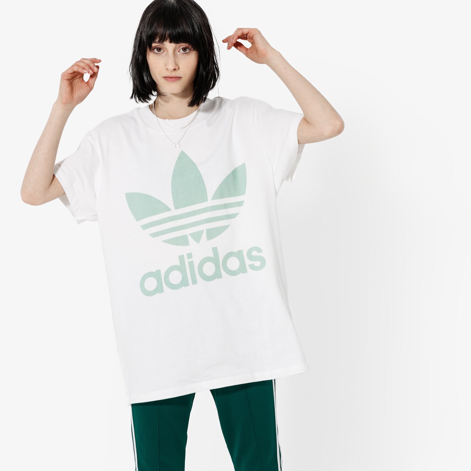 Damen T-Shirt ADIDAS T-SHIRT SS BIG TREFOIL TEE WHT/MNT DH4428 Weiß