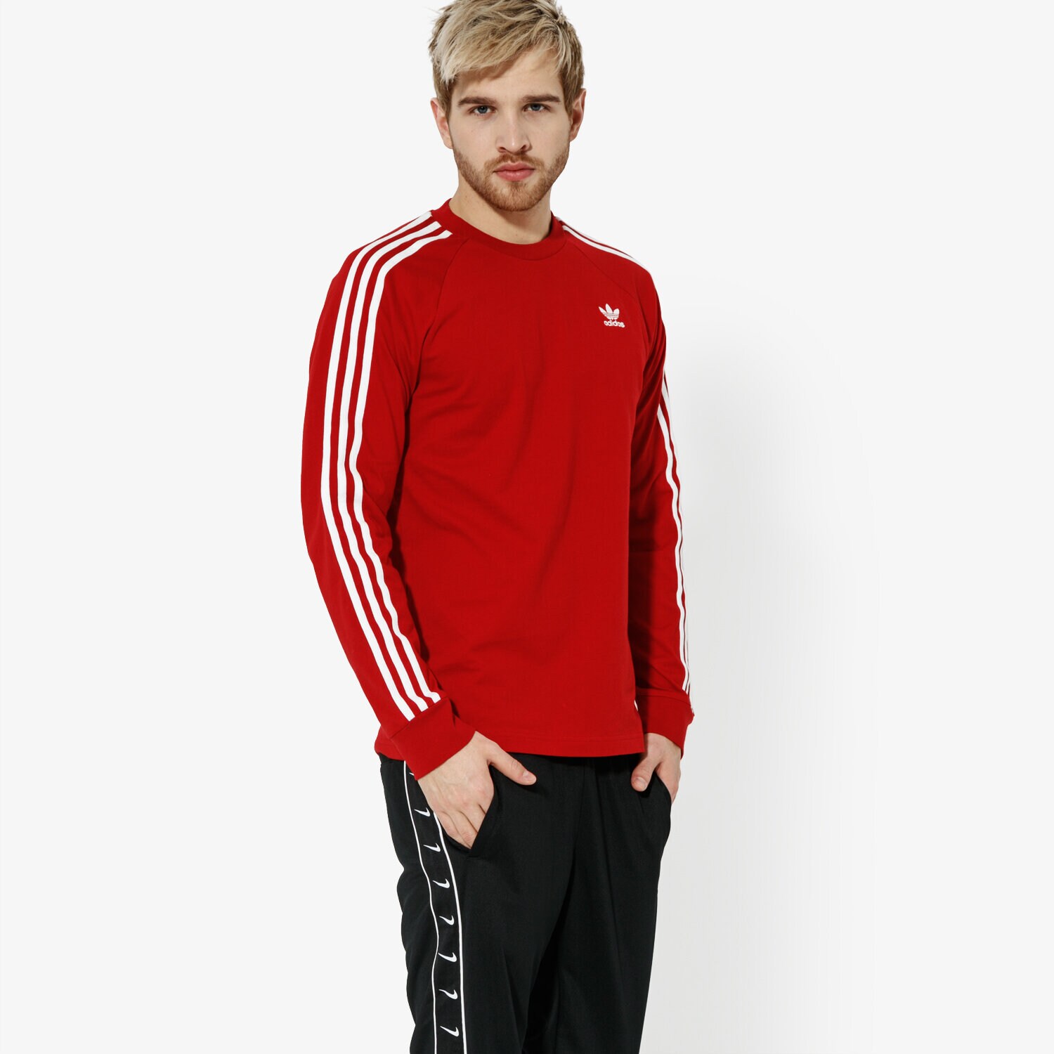 Herren T-Shirt ADIDAS T-SHIRT LS 3-STRIPES LS T ADICOLOR DV1558 Rot