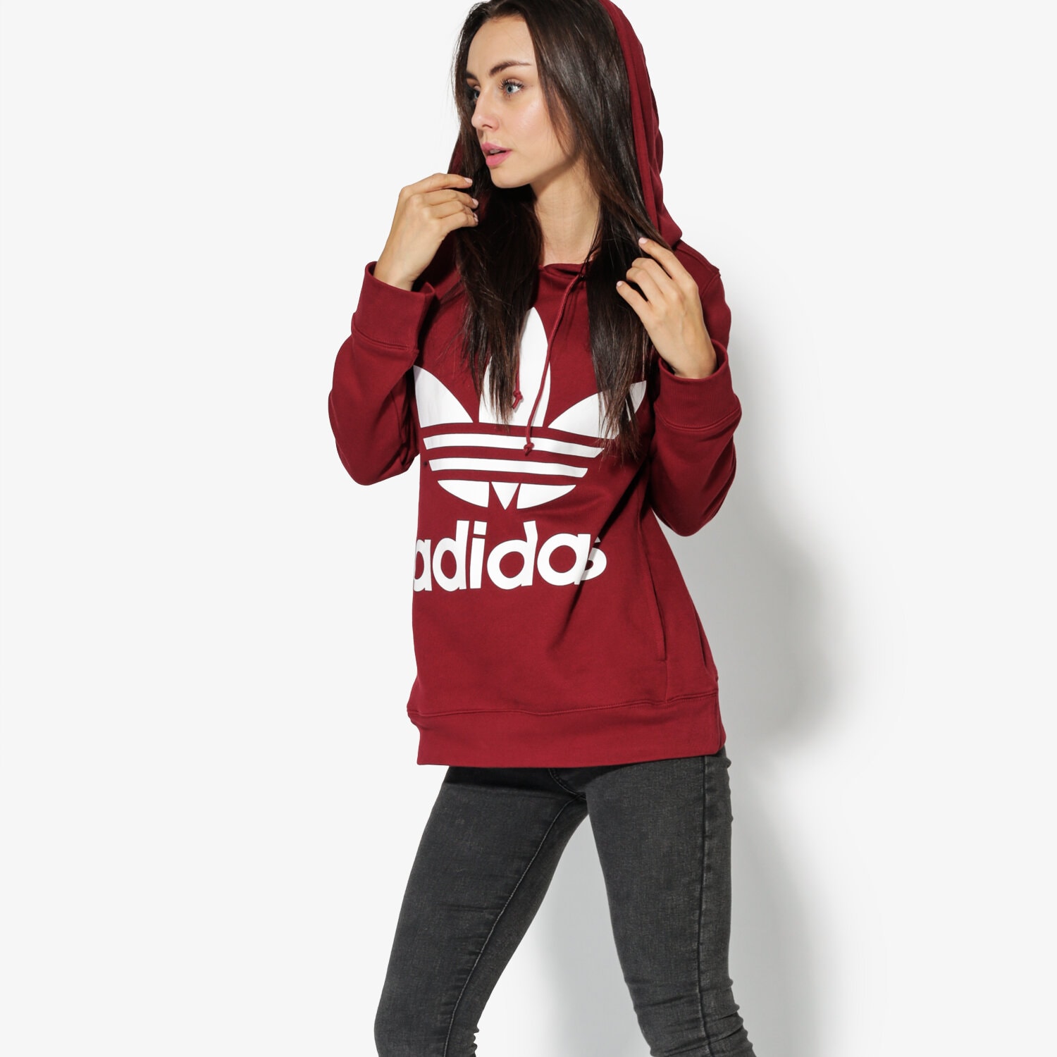 Damen ADIDAS SWEATSHIRT TREFOIL HOODIE CE2409 Dunkelrot