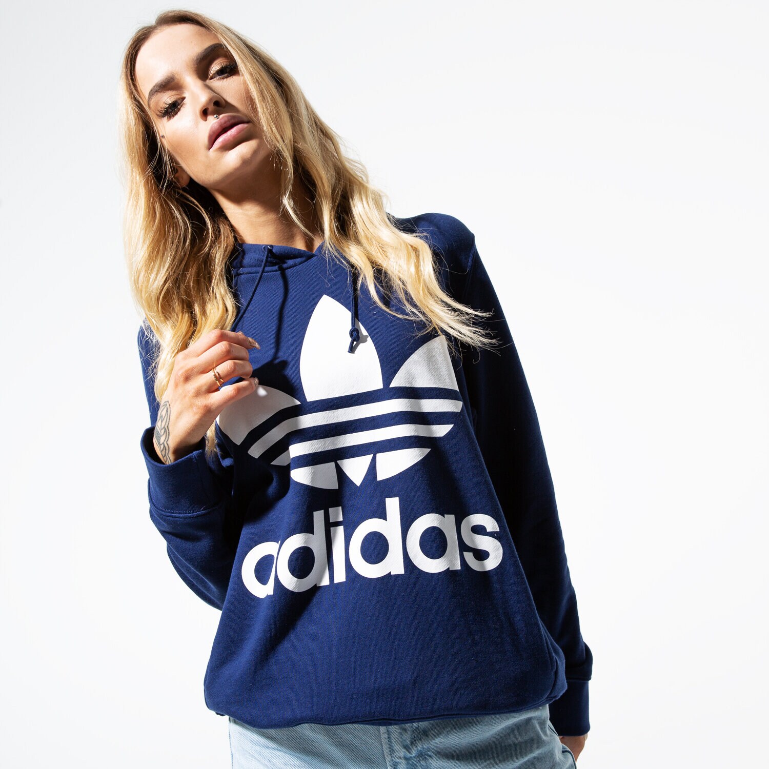Damen ADIDAS SWEATSHIRT TREFOIL HOODIE ADICOLOR DV2568 Dunkelblau