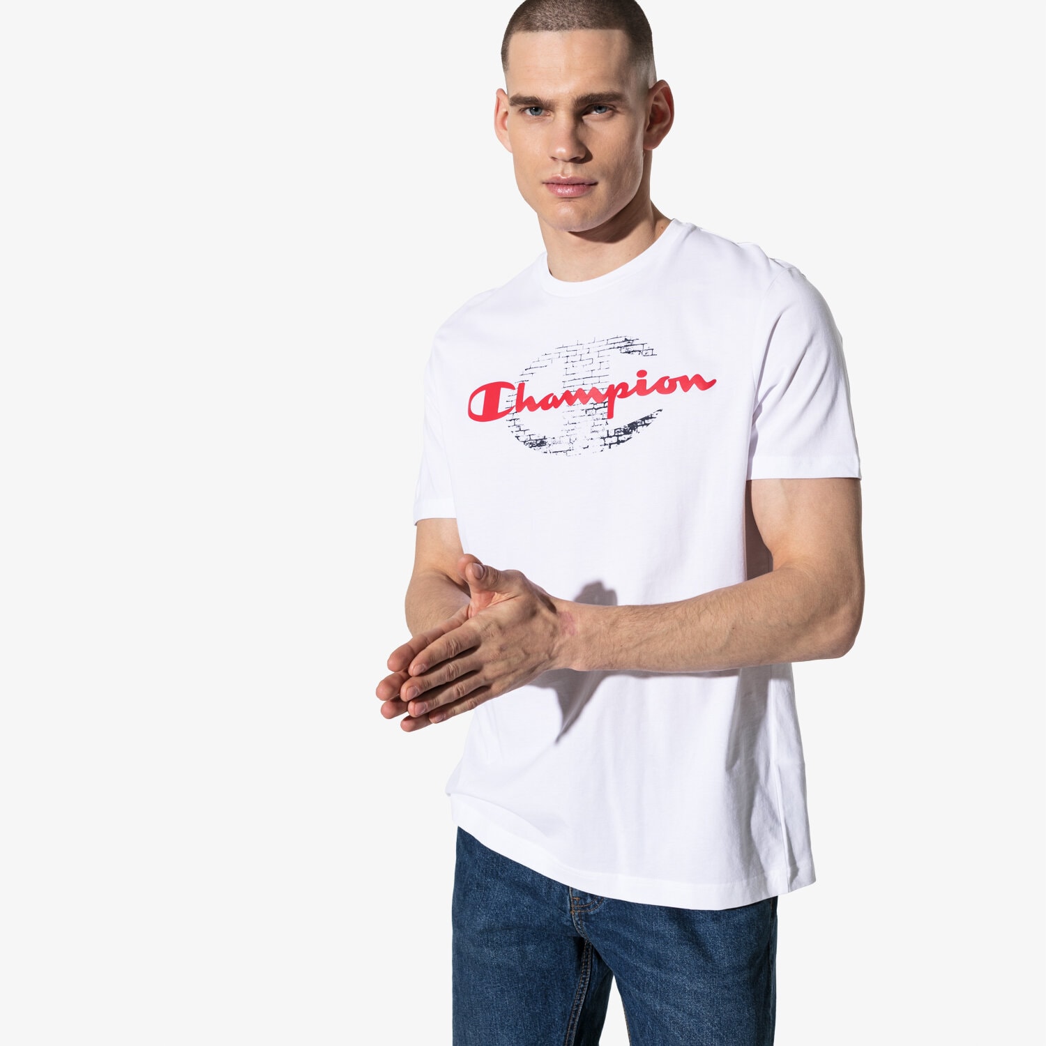 Herren T-Shirt CHAMPION T-SHIRT SS BIG LOGO T-SHIRT CHZ191186-006 Weiß