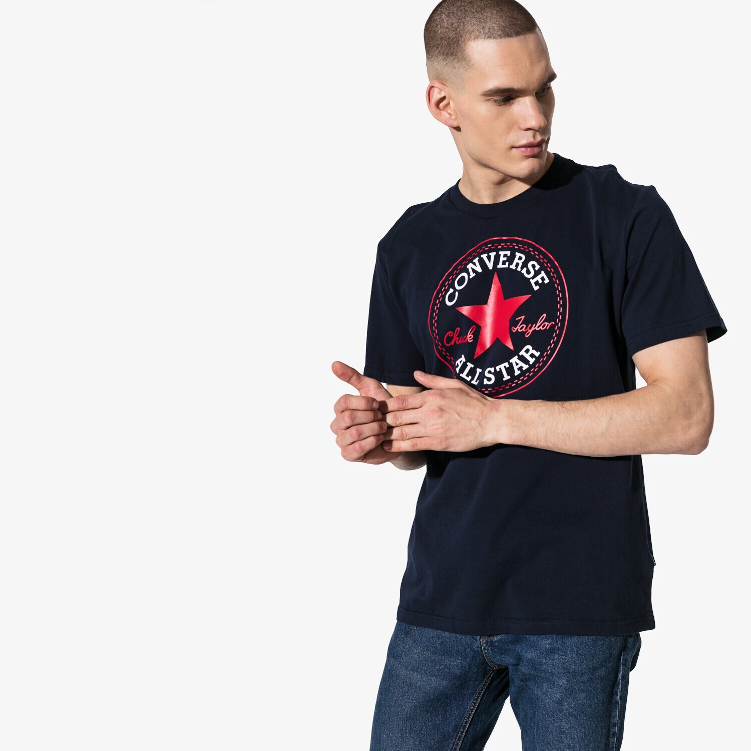 Herren T-Shirt CONVERSE T-SHIRT SS CHUCK PATCH TEE 10007887-A02 Dunkelblau