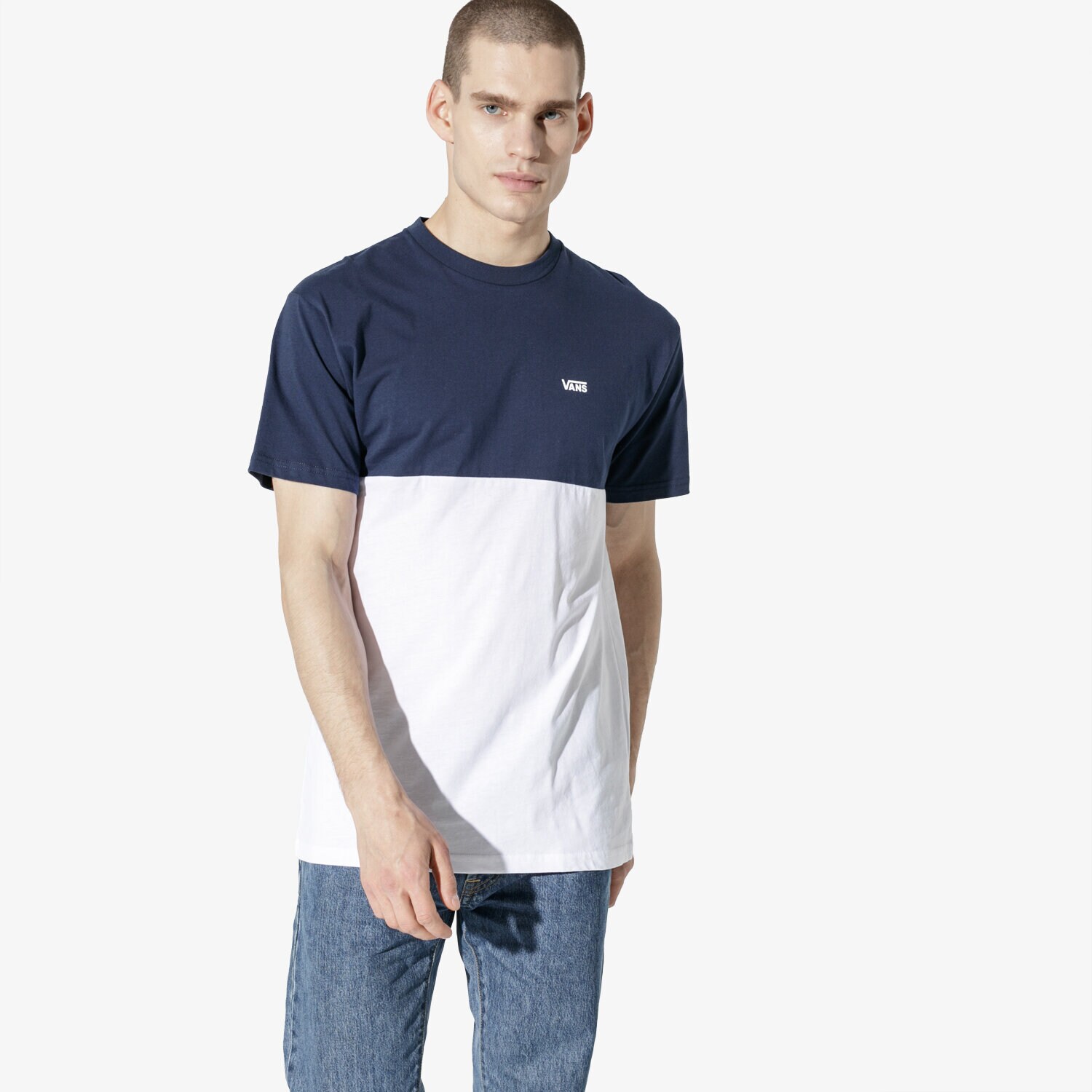 Herren T-Shirt VANS T-SHIRT SS MN COLORBLOCK TEE NVY/WHT VN0A3CZD5S21 Dunkelblau