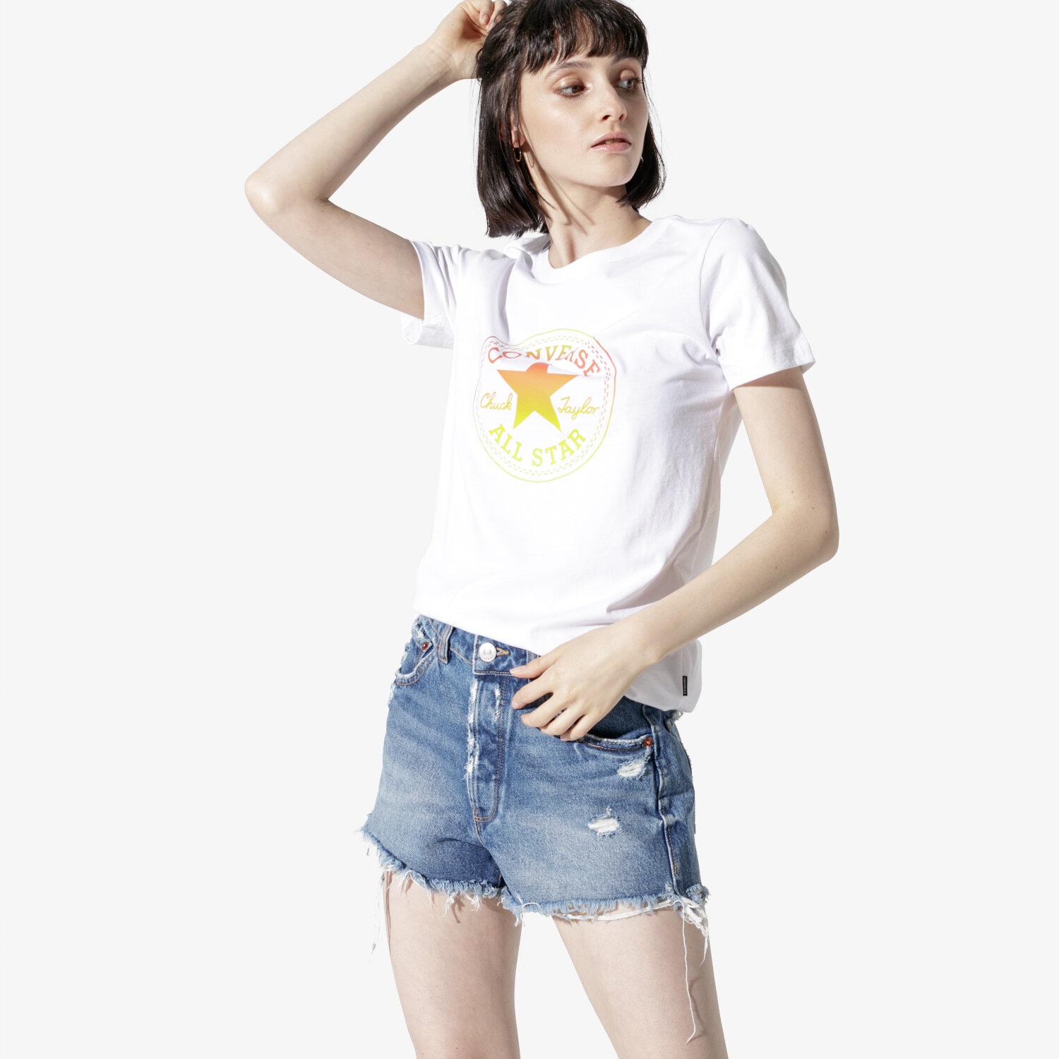 Damen T-Shirt CONVERSE T-SHIRT SS CONVERSE OMBRE CP CREW TEE 10017088-A01 Weiß