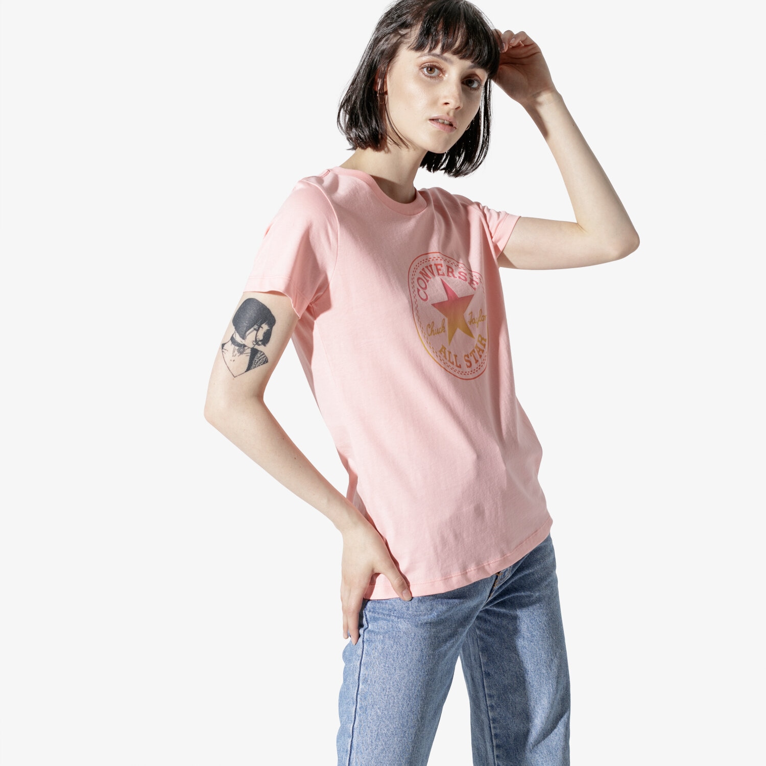 Damen T-Shirt CONVERSE T-SHIRT SS CONVERSE OMBRE CP CREW TEE 10017088-A03 Rosa