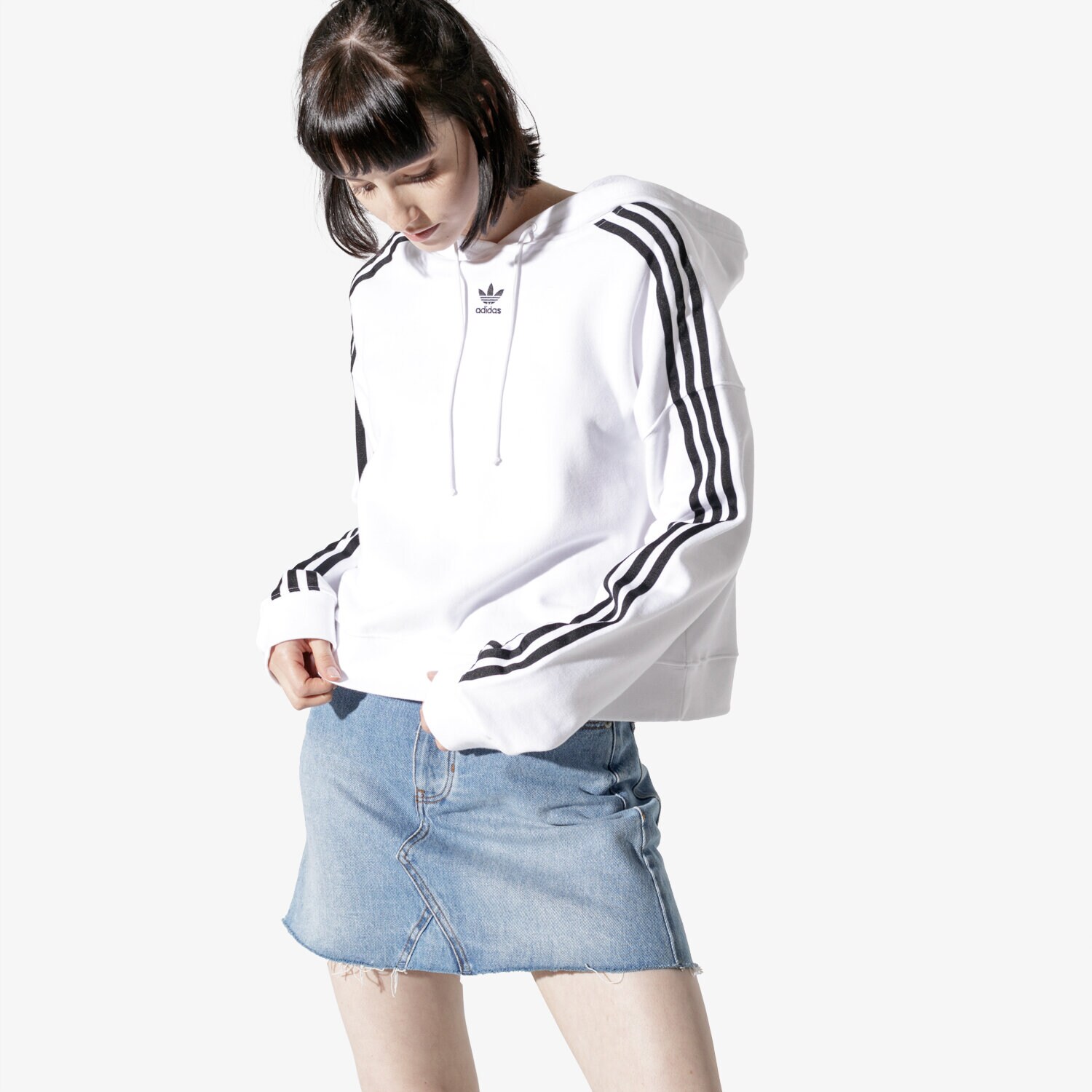 Damen ADIDAS SWEATSHIRT CROPPED HOODIE WHT DX2321 Weiß