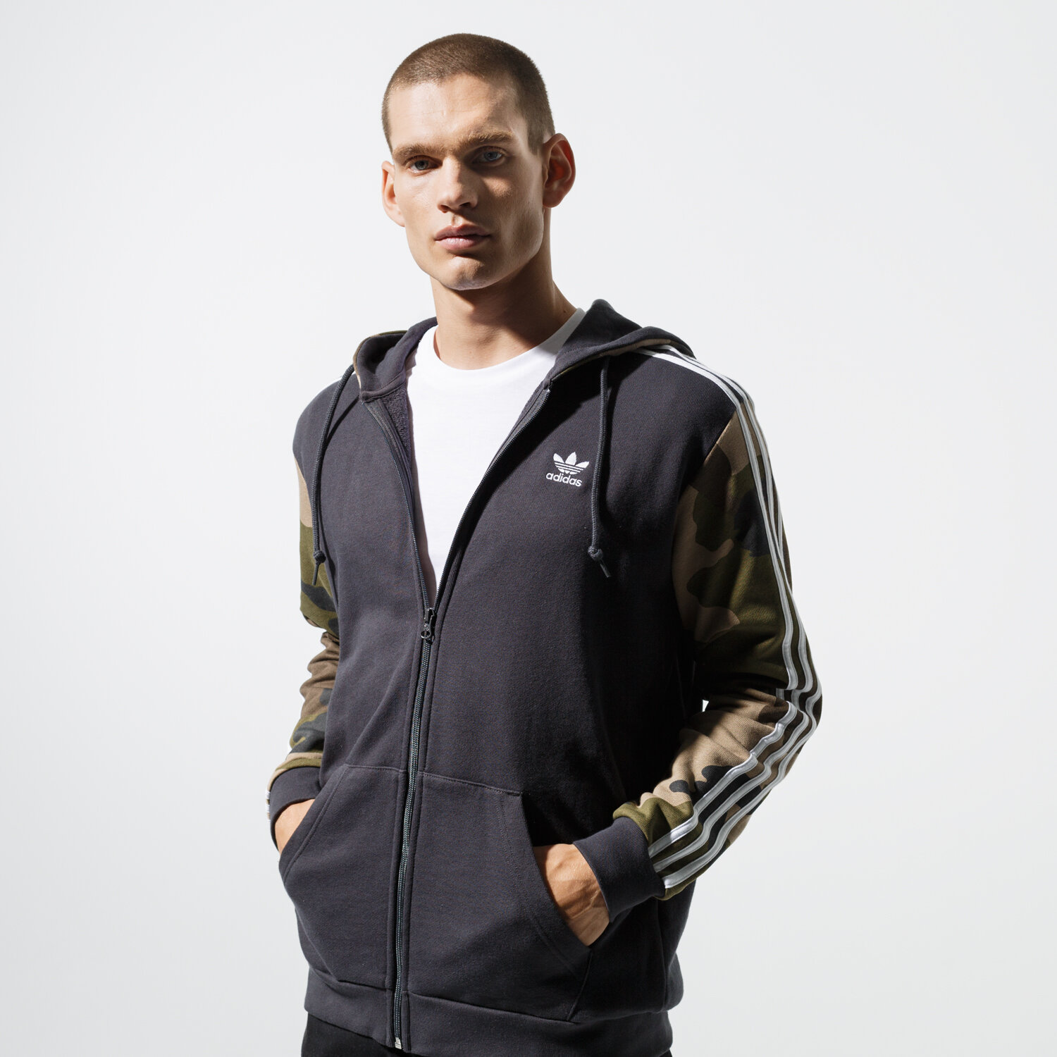 Herren ADIDAS SWEATSHIRT CAMO FZ HOODY DV2019 Schwarz