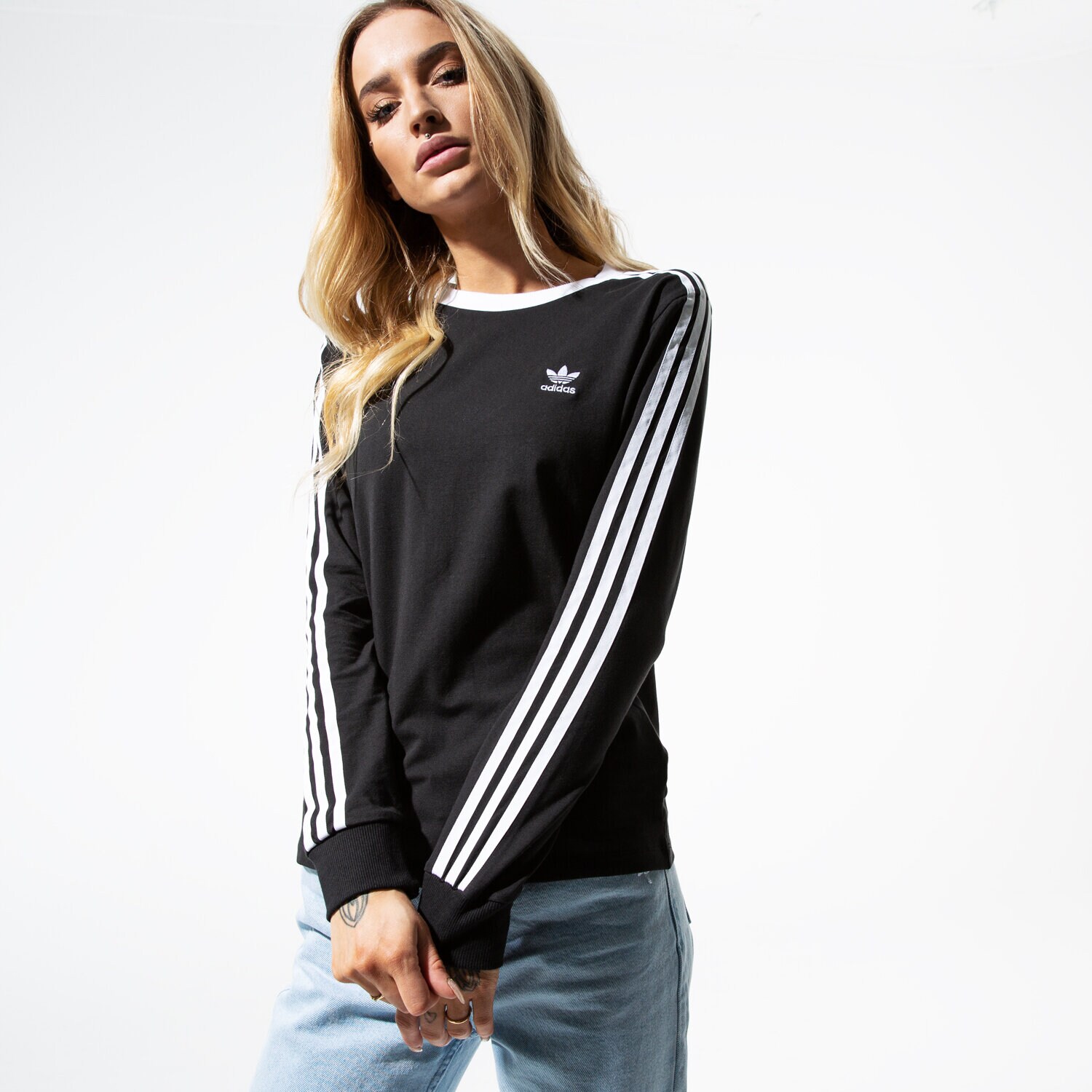 Damen T-Shirt ADIDAS T-SHIRT LS 3 STR LS TEE DV2608 Schwarz