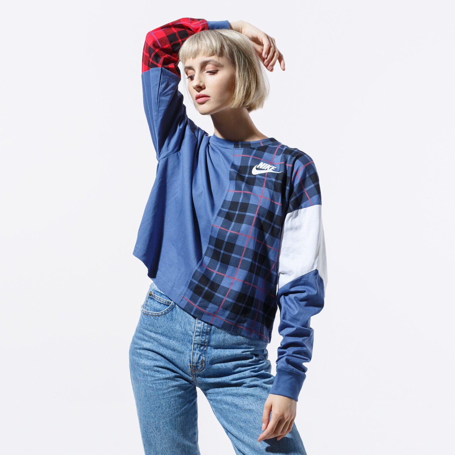 Damen NIKE SWEATSHIRT W NSW TOP LS PLAID BV4674-469 Dunkelblau