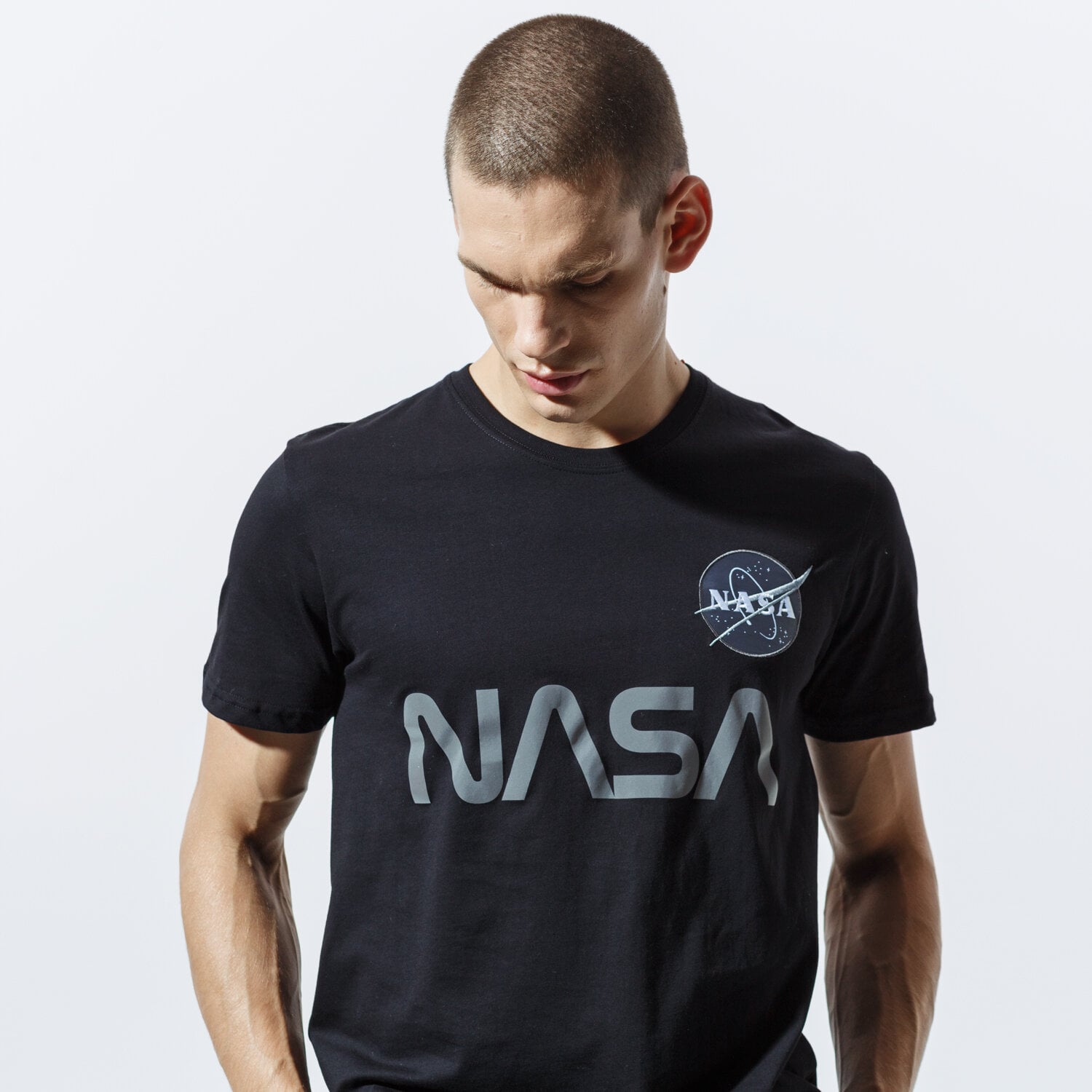 Herren T-Shirt ALPHA INDUSTRIES T-SHIRT NASA REFLECTIVE T 178501-03 Schwarz