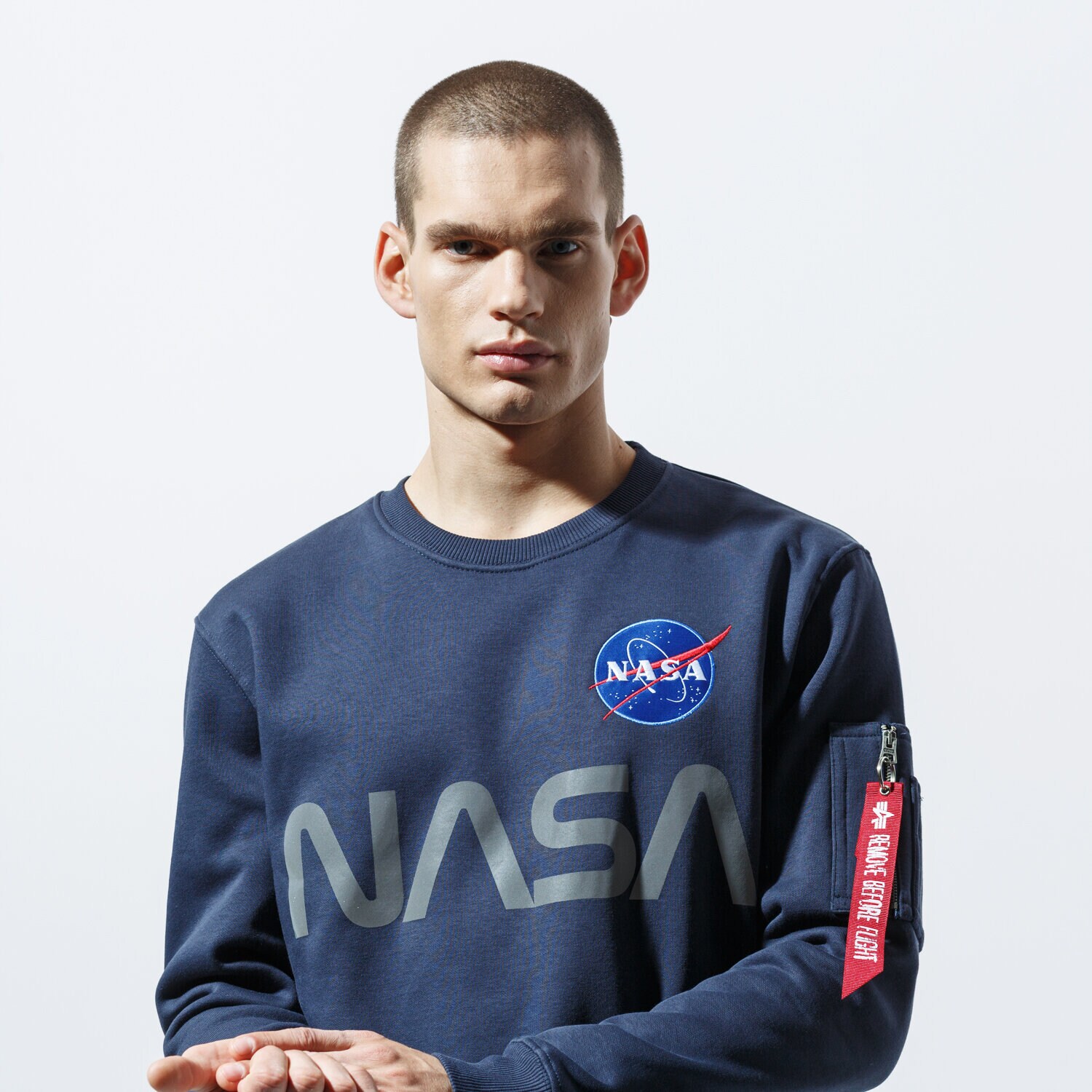 Herren ALPHA INDUSTRIES SWEATSHIRT   NASA REFLECTIVE SWEATER 178309-07 Dunkelblau