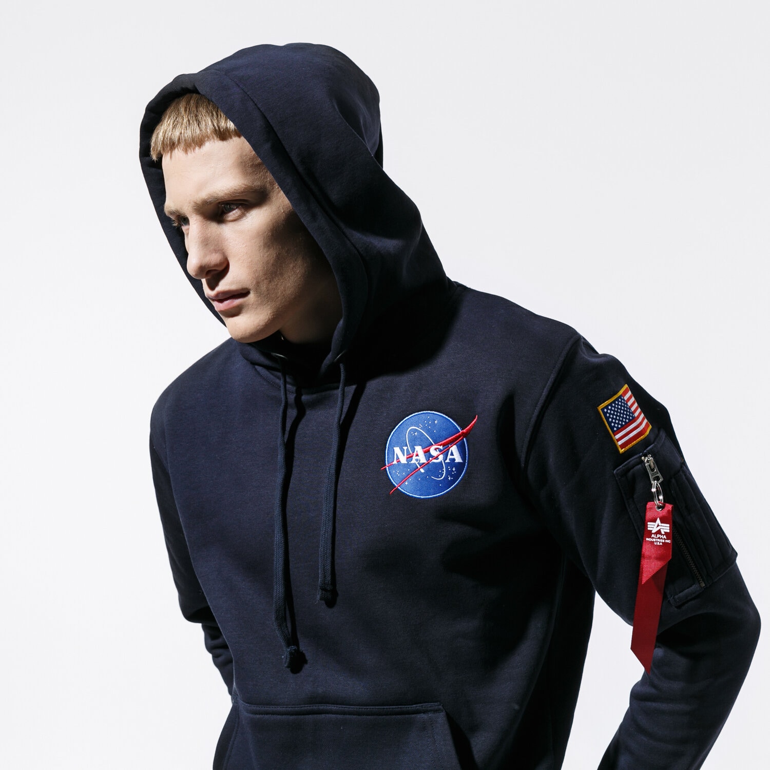 Herren ALPHA INDUSTRIES HOODIE SPACE SHUTTLE HOODY 178317-07 Dunkelblau